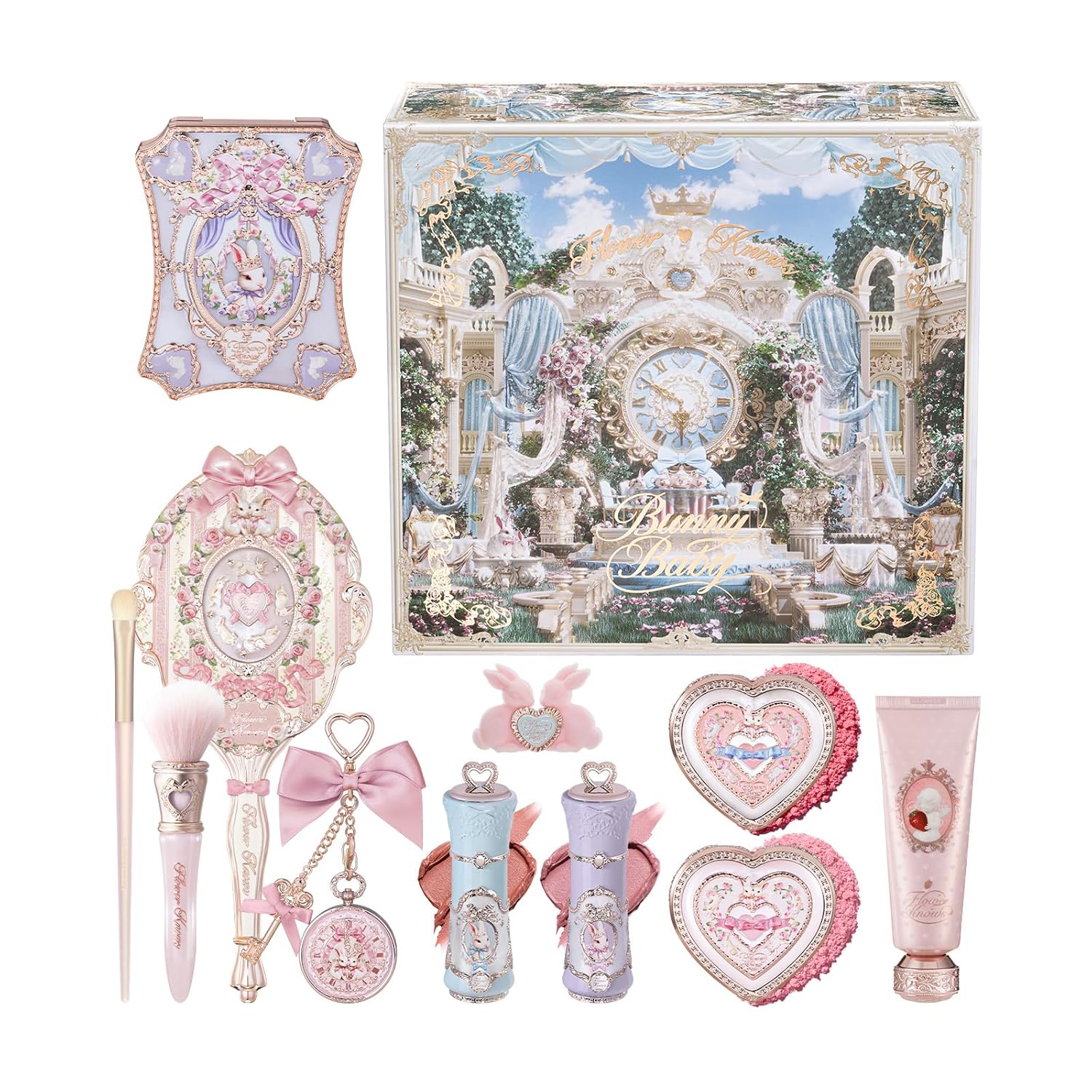 Flower Knows Lunar Haze 12-Piece Makeup Gift Box Set,Includes Makeup Palette,Blush,Lip Cream,Hand Mirror,Bag Charm,Hair Clip,Hand Cream,Brush*3,Gift Box,Perfect Anniversary Valentine,Make Up Gift