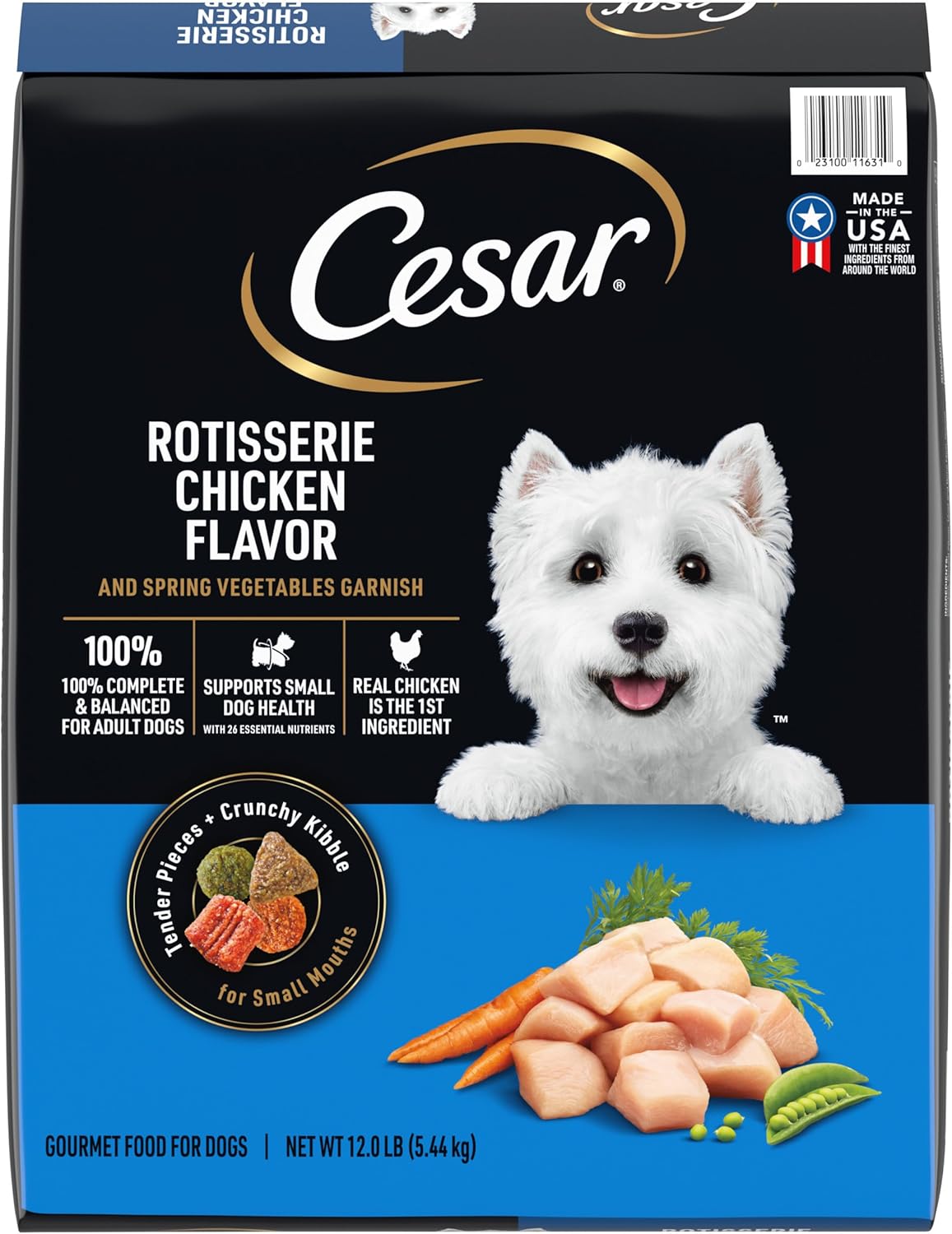 Cesar Small Breed Dry Dog Food Rotisserie Chicken Flavor and Spring Vegetables Garnish, 12 lb. Bag
