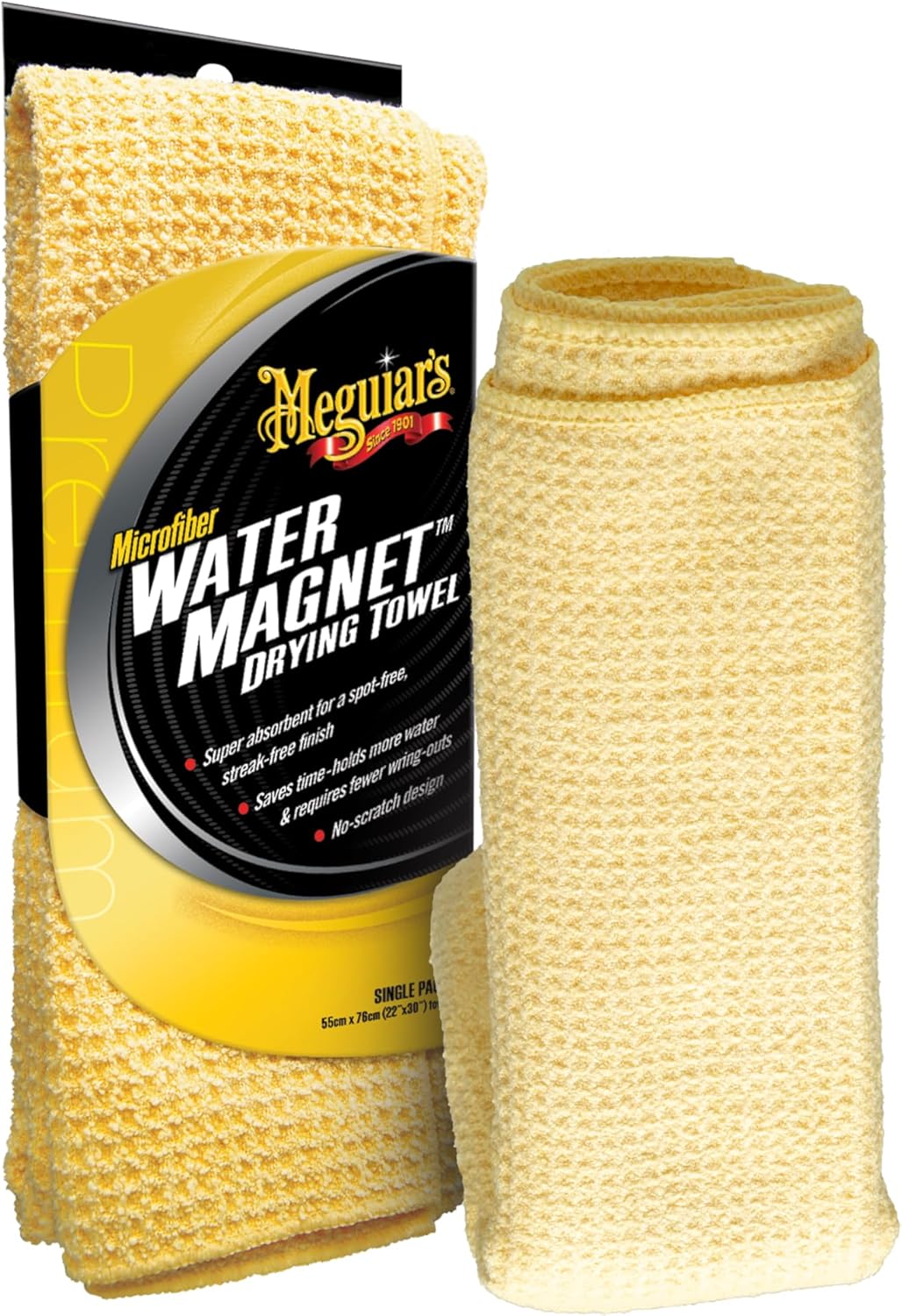 Meguiar's Water Magnet Microfiber Drying Towel, Premium Car Wash Microfiber Towel That’s Super Plush, Water Absorbent & Scratch-Free Big Microfiber Towels for Cars, 1 Pack