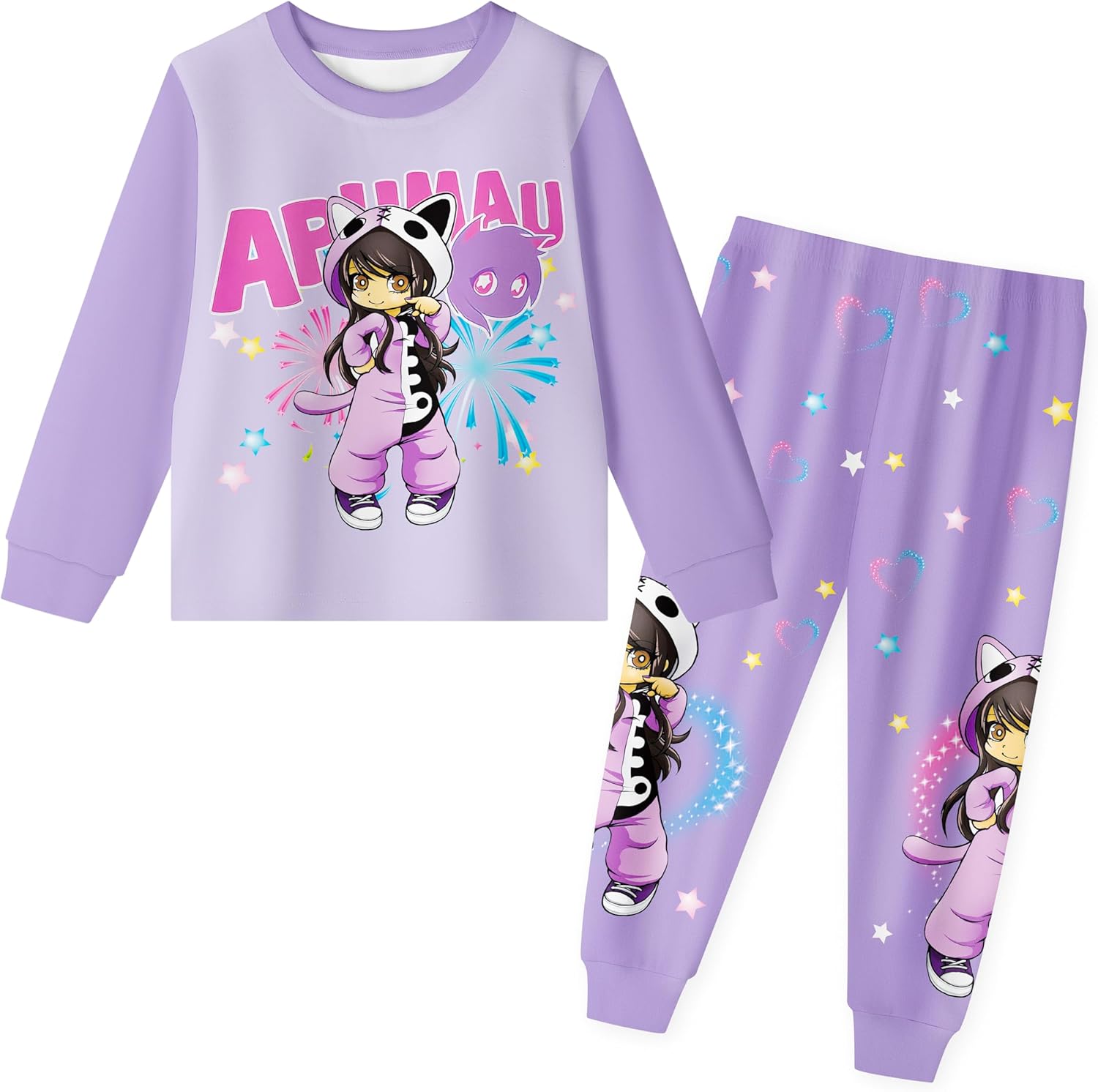 Aepotumn Aphmau Merch Girls Pyjamas Long Pjs 2 Piece Long Sleeve Top Pants Sleepwear Loungewear Suit for Girls