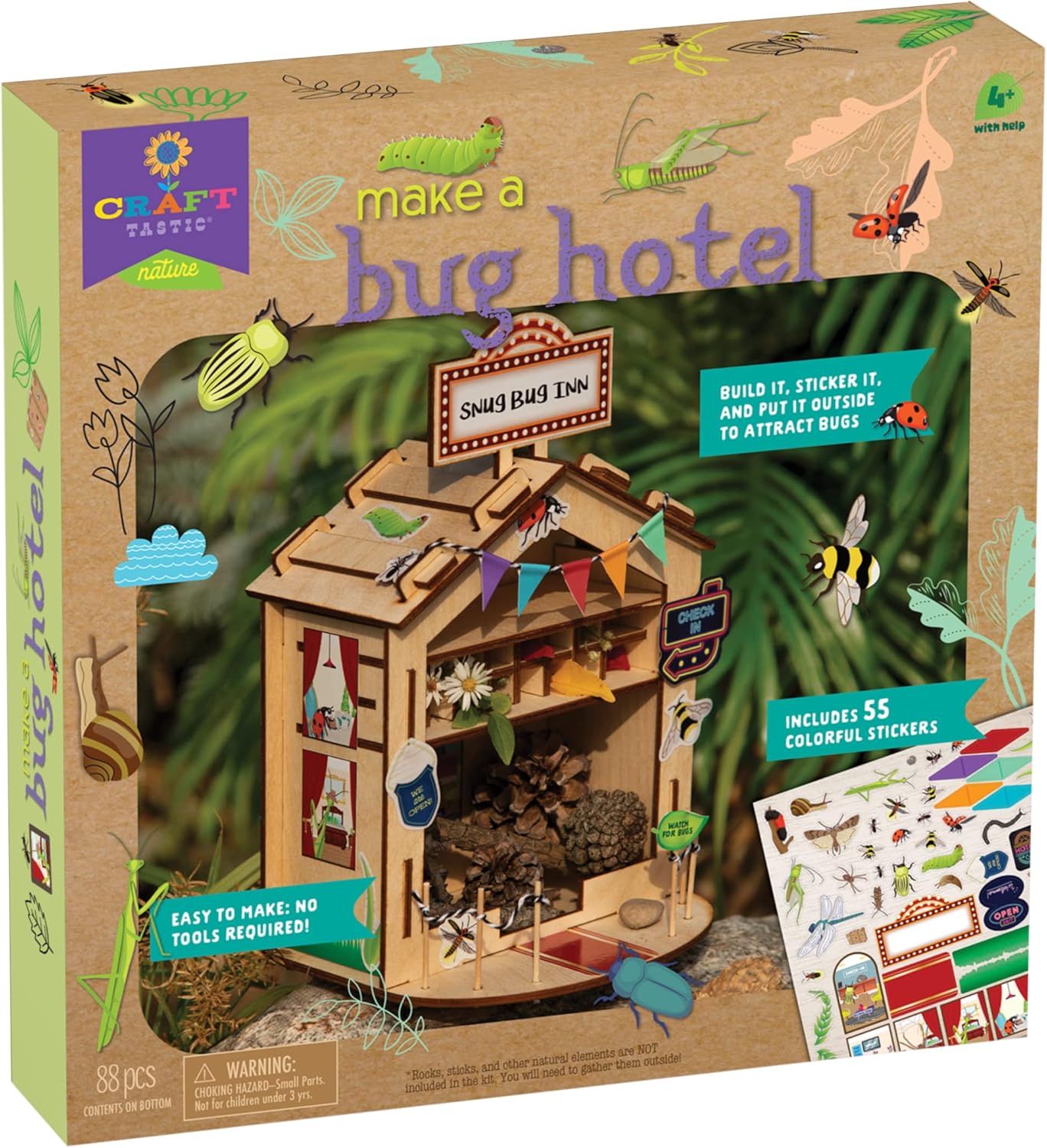 PlayMonster Craft-Tastic — Make A Bug Hotel — DIY Nature Craft Kit — No Tools Needed — Decorate Your Hotel with Stickers — Ages 4+ with Help