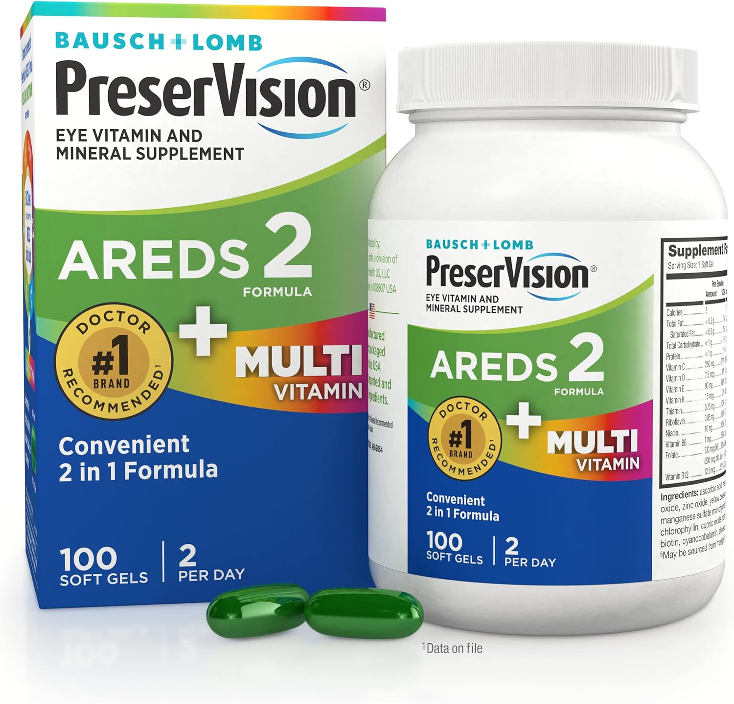 PreserVision AREDS 2 + Multivitamin, 2-in-1 Eye Vitamin with Lutein, Zeaxanthin, Zinc, and Vitamin C, D & E, 100 Softgels