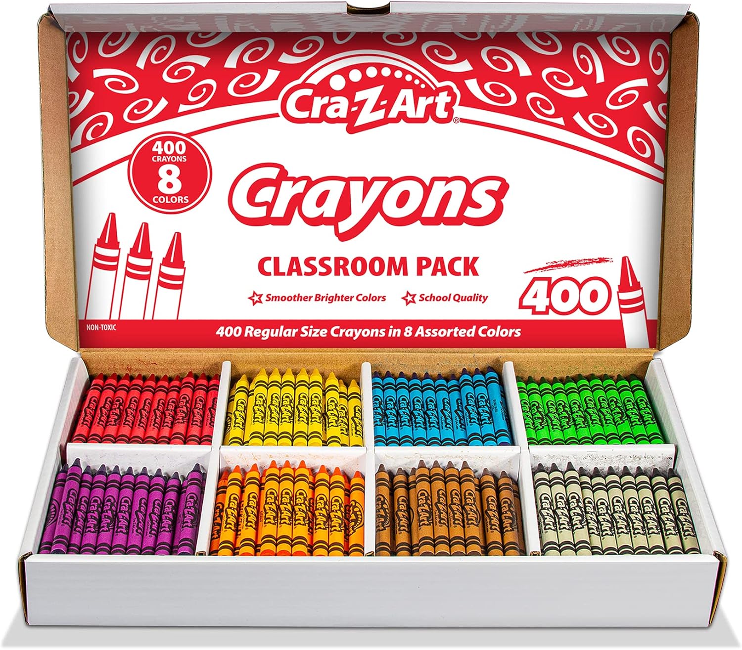 Cra-Z-art Crayon Bulk Class Pack 400ct 8 Assorted Colors, Back To School Supply List Essential, Bulk Pack for School Supply Rooms and In Class For Teachers