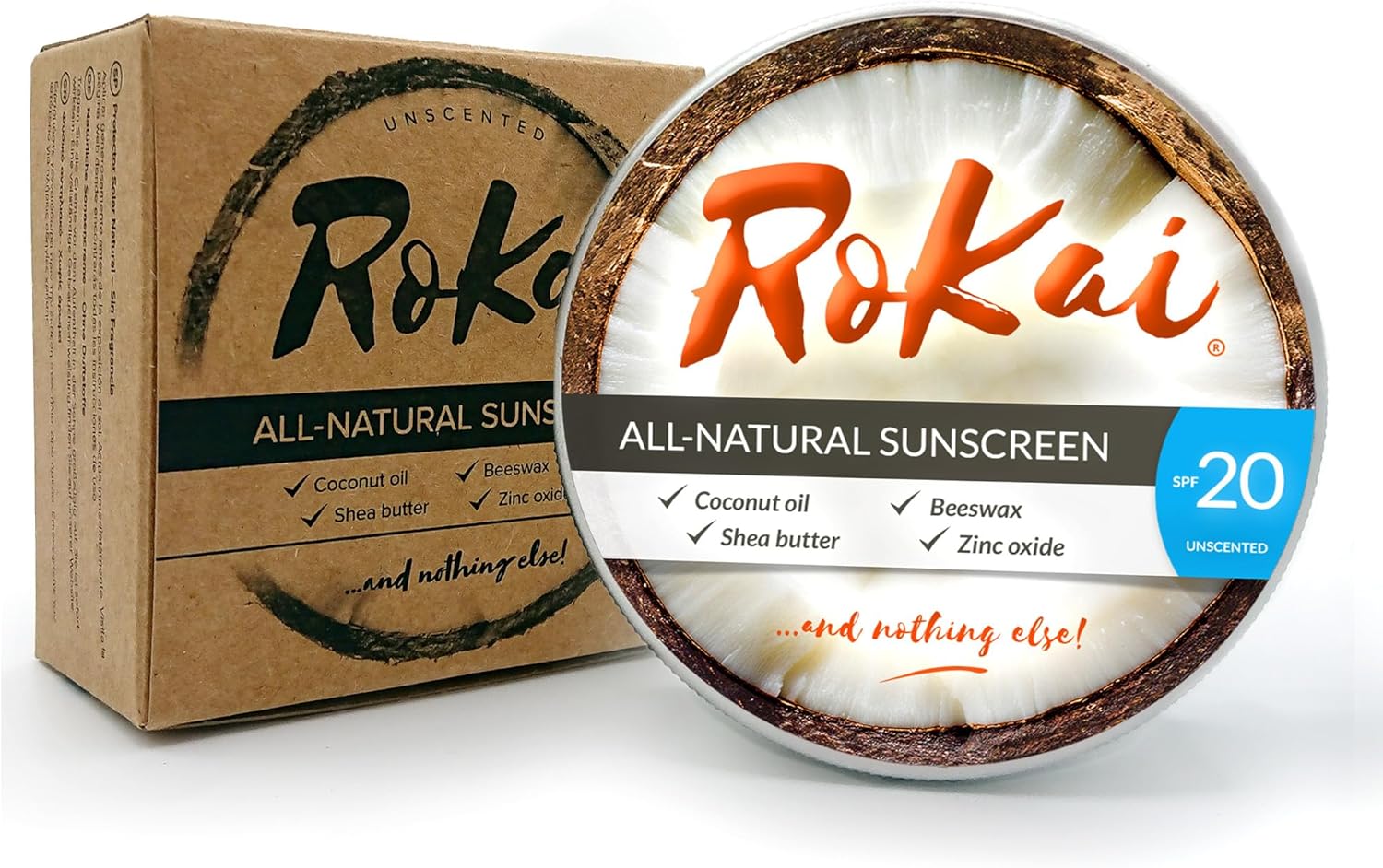 RoKai All-Natural Sunscreen | Unscented SPF20 | Only 4 Ingredients | 100% Natural and Organic | Non-Toxic | Non-Nano | Chemical-Free | Perfect for Sensitive Skin | 100ml | Recyclable Packaging
