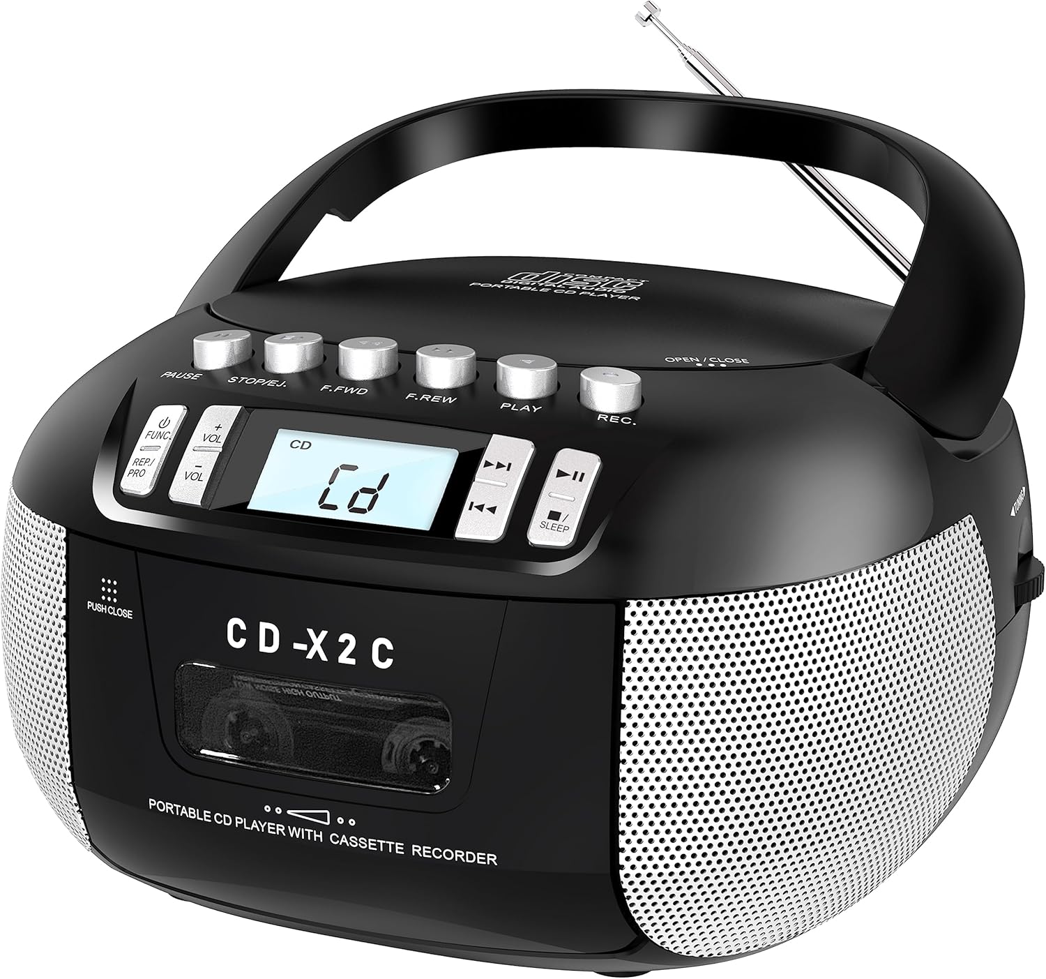 CD and Cassette Player Combo, Boombox CD Player Portable with AM/FM Radio, Tape Recording, Stereo Sound, AC/DC Powered, AUX/Headphone Jack, Sleep Timer for Home, Senior, Child