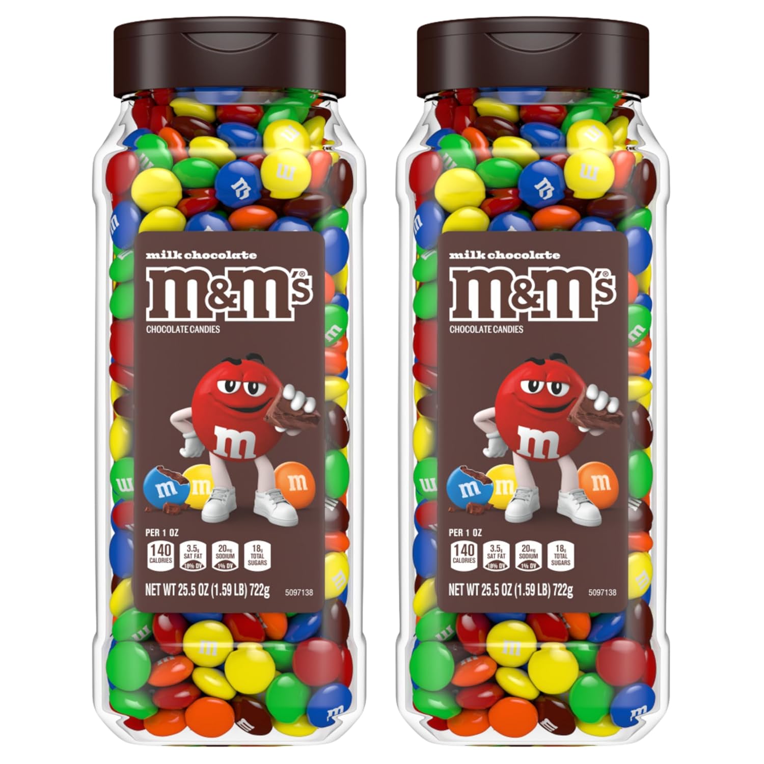 M&M’s Milk Chocolate Bulk Candy Jars, Assorted Chocolate Candies, Party Size Bulk Candy, Movie Night Snacks, Candy Buffet Chocolates, Resealable and Recyclable, 25.5 Oz Each (Pack of 2)