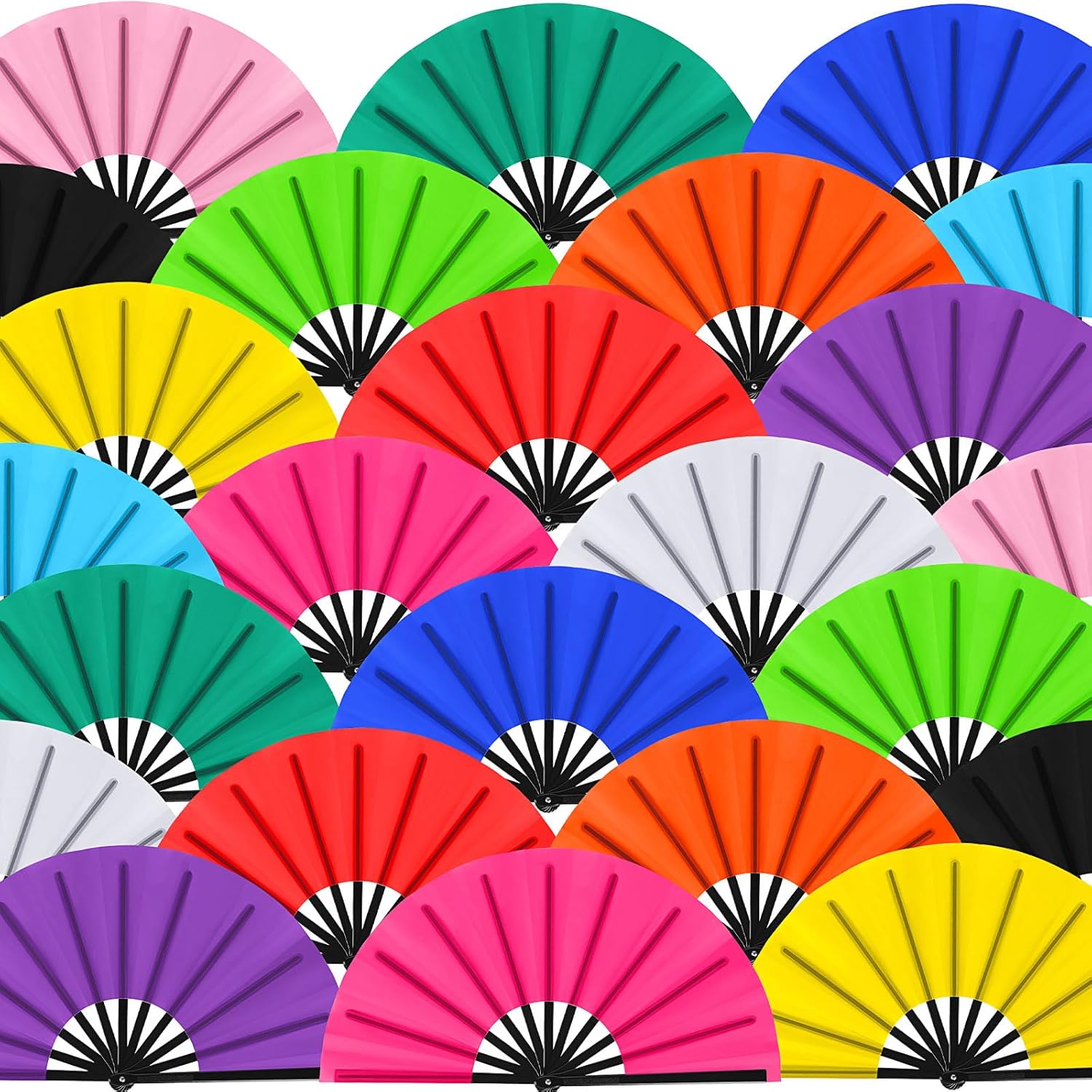 Blulu 24 Pcs Large Folding Fans for Line Dancing 13 Inch Boots on the Ground Fans for Line Dancing for Women Men Big Silk Clack Popping Make Loud Sounds for Edm Music Party Decorations (Classic Color)