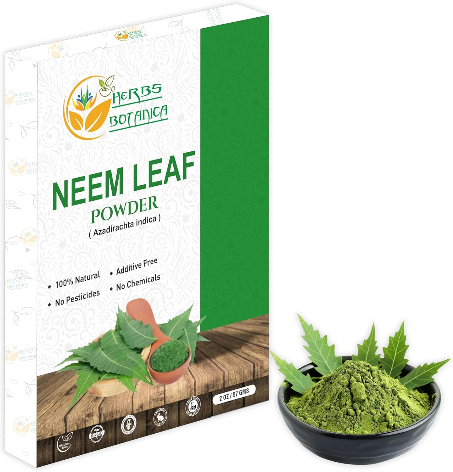 Neem Powder 100% Pure Natural Neem Leaf Powder for Hair, Skin & DIY Uses Finely Ground & Additive Free Natural Neem Supplement in Resealable Pack – 2 oz