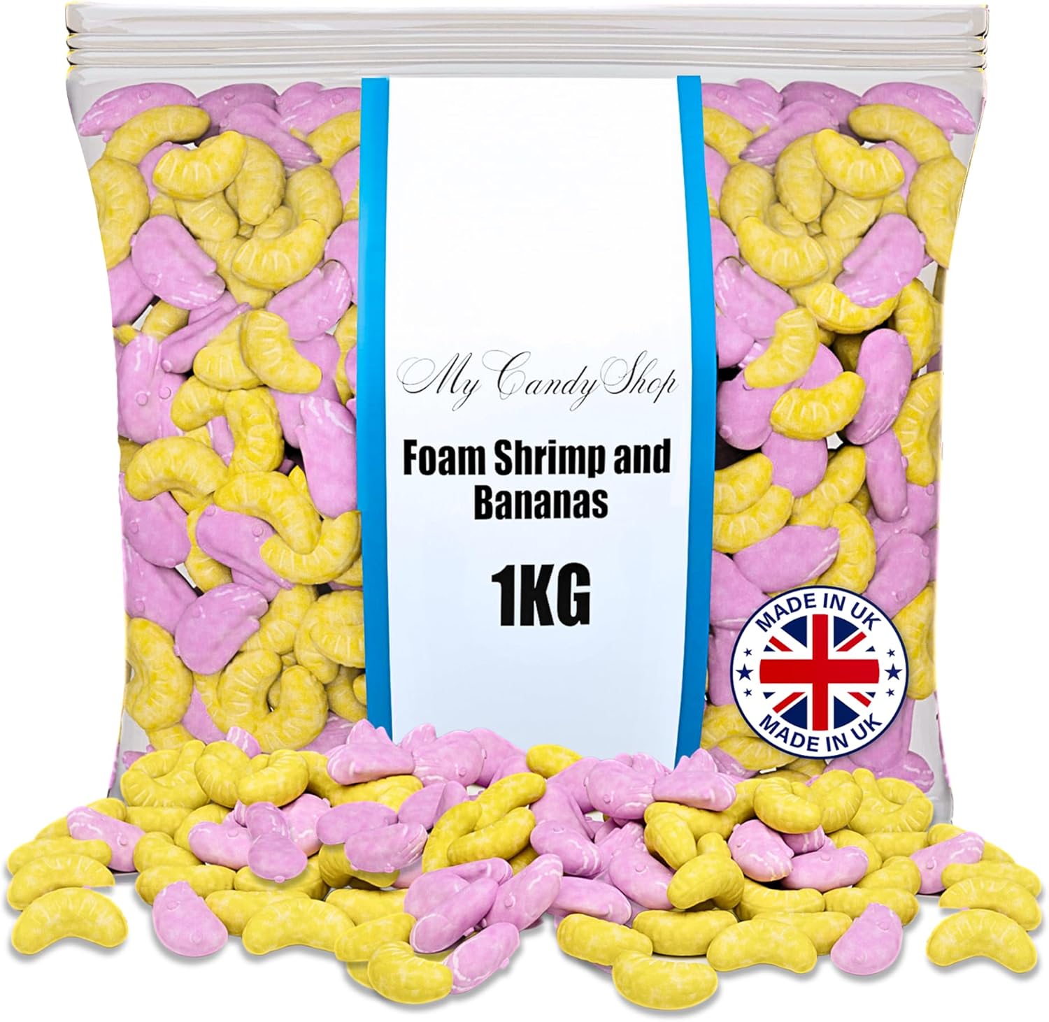 Original Banana And Shrimp Sweets - Sweets 1kg Bulk Bag - Pick & Mix Shrimps And Bananas Sweets - Retro Sweets, Hygienically Packed in UK for Parties & Sharing