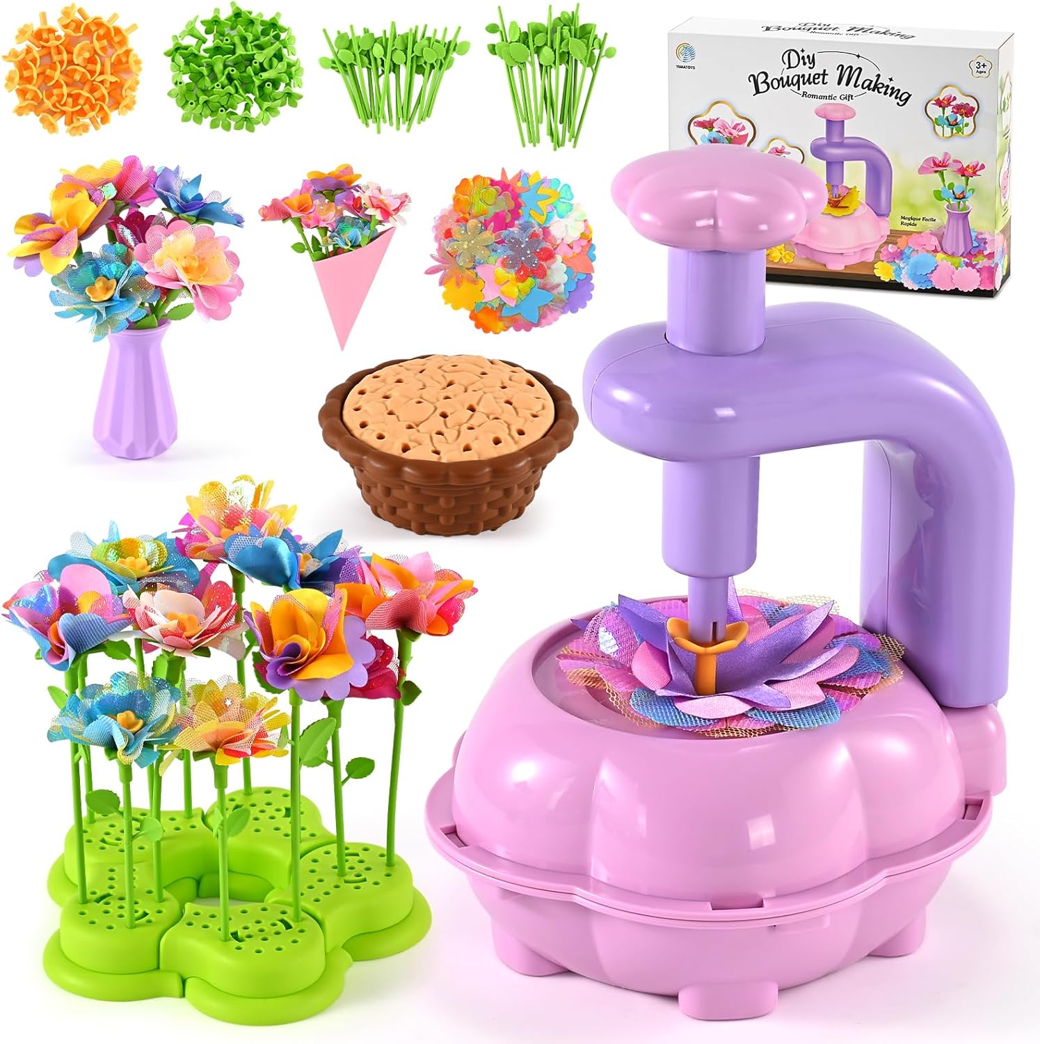 BlueSwan DIY Fabric Flower Bouquets Toys, Kids' Flowers Press Textile Kits, Poke-in Arts and Crafts Gifts for 4-12 Year Old Girls, 36 Flower Holders, ADHD, Parent-Child Educational Interactive Toy