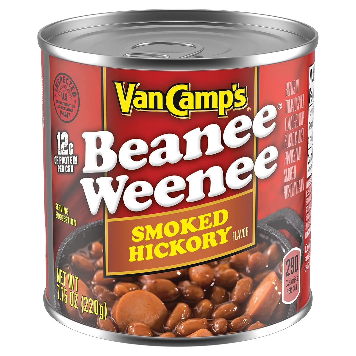 Van Camp's Smoked Hickory Beanee Weenee, Canned Food, 7.75 OZ
