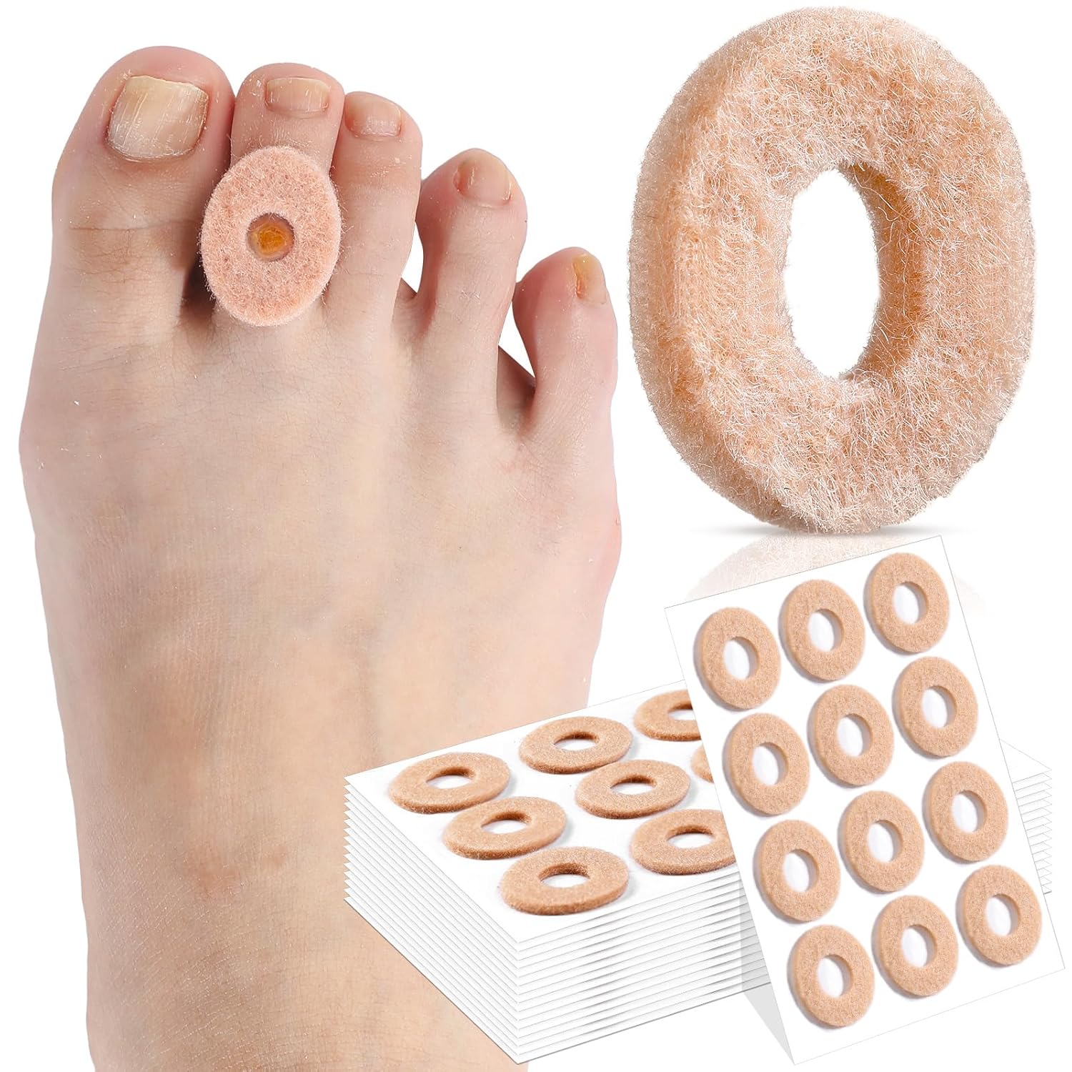 120pcs Corn Cushions Callus Pads Soft Felt Oval Corn Removers Cushions Protectors for Feet Self stick Adhesive Foot for Toes Relief Pain from Blisters Heel Frictions