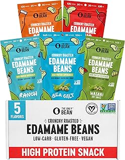 The Only Bean Crunchy Roasted Edamame Bean Snacks (5 Flavors), Healthy Snacks for Kids and Adults, High Protein Snacks, Low Carb Snack, Keto-Friendly, Gluten-Free, Vegan, 4 Ounce (Pack of 5)