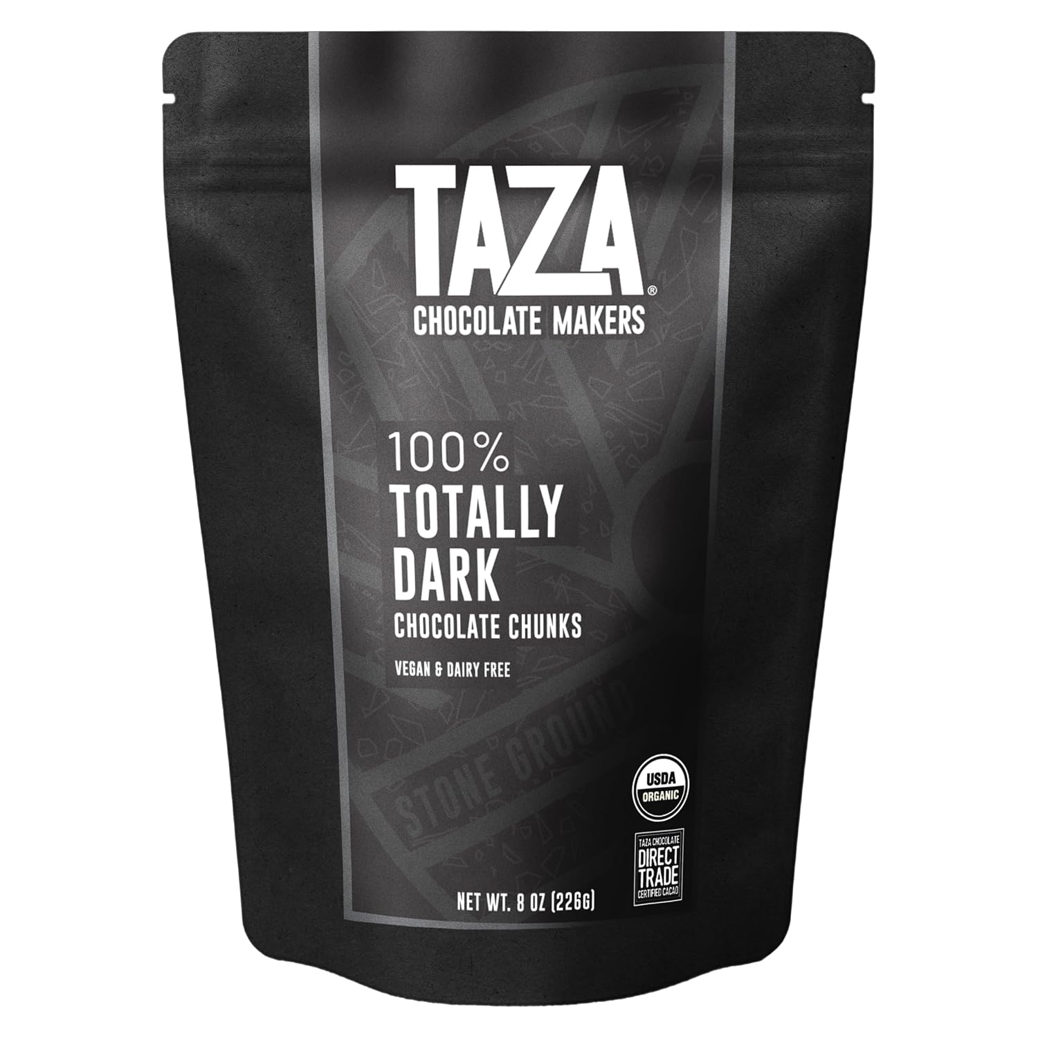 Taza Chocolate Organic 100% Totally Dark Chocolate Chunks, 8 oz Bag