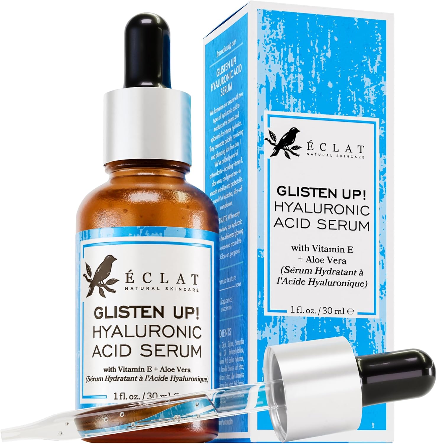 Eclat Skincare Hyaluronic Acid Serum for Face – 2.5% Hyaluronic Acid + 3% B5, Vitamin C & E - Hydrating Anti Aging & Anti Wrinkle Face Serum - Moisturizing & Plumping Formula for Smooth Skin 30 ml