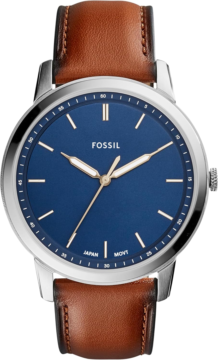 Fossil Watch for Men The Minimalist 3H, Quartz Movement, 44 mm Silver Stainless Steel Case with a Leather Strap, FS5439