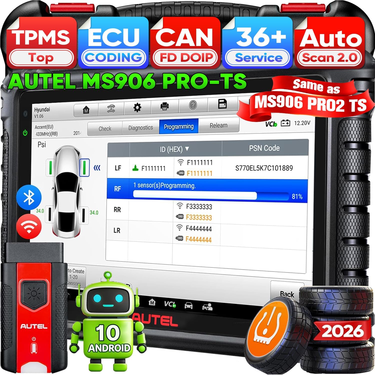 Autel MaxiSYS MS906 PRO-TS Scanner, Full TPMS, Top ECU C0ding & 3000+ Test