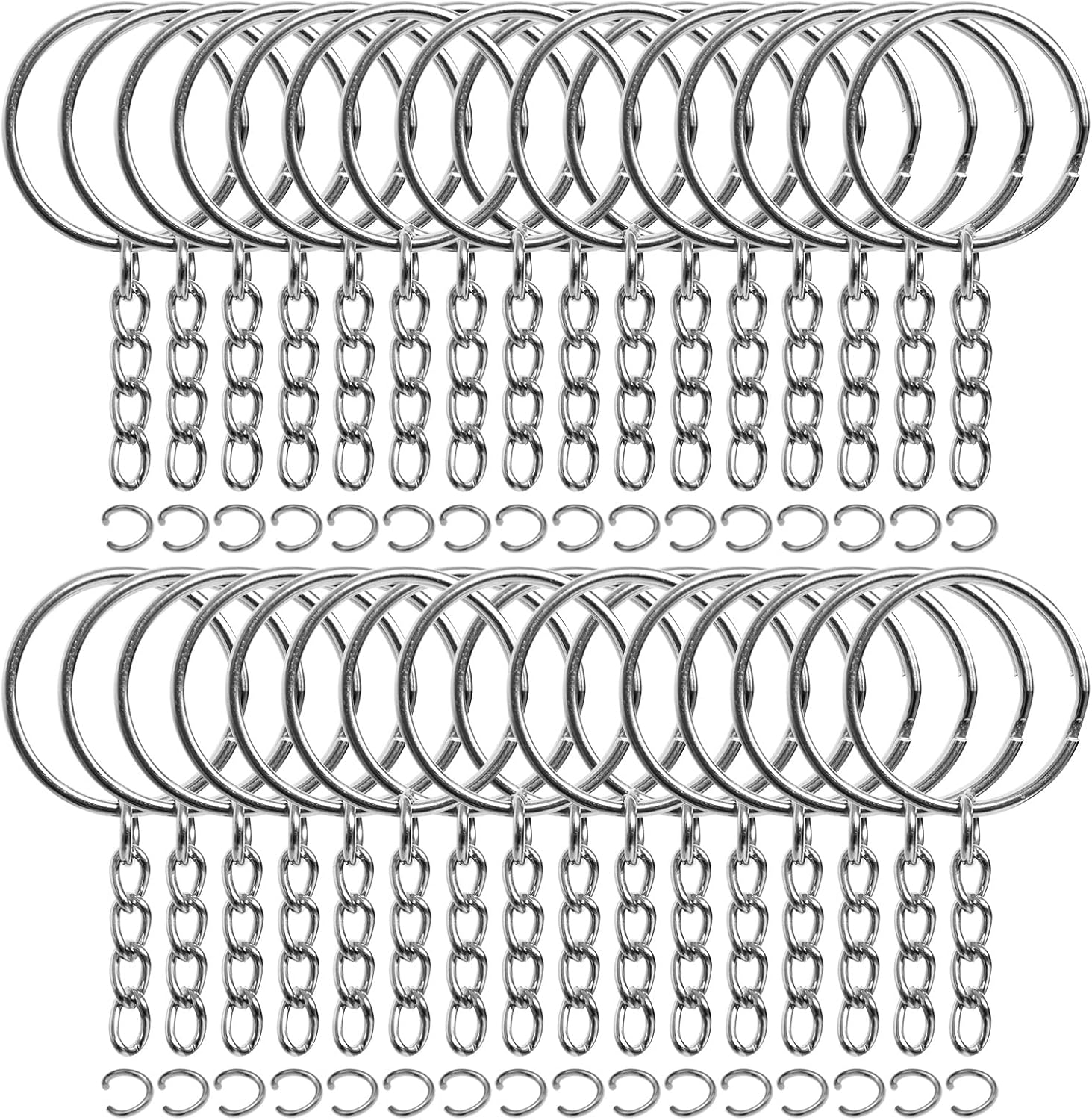 50PCS Bulk Keychains, 1 Inch Key Rings and Chain