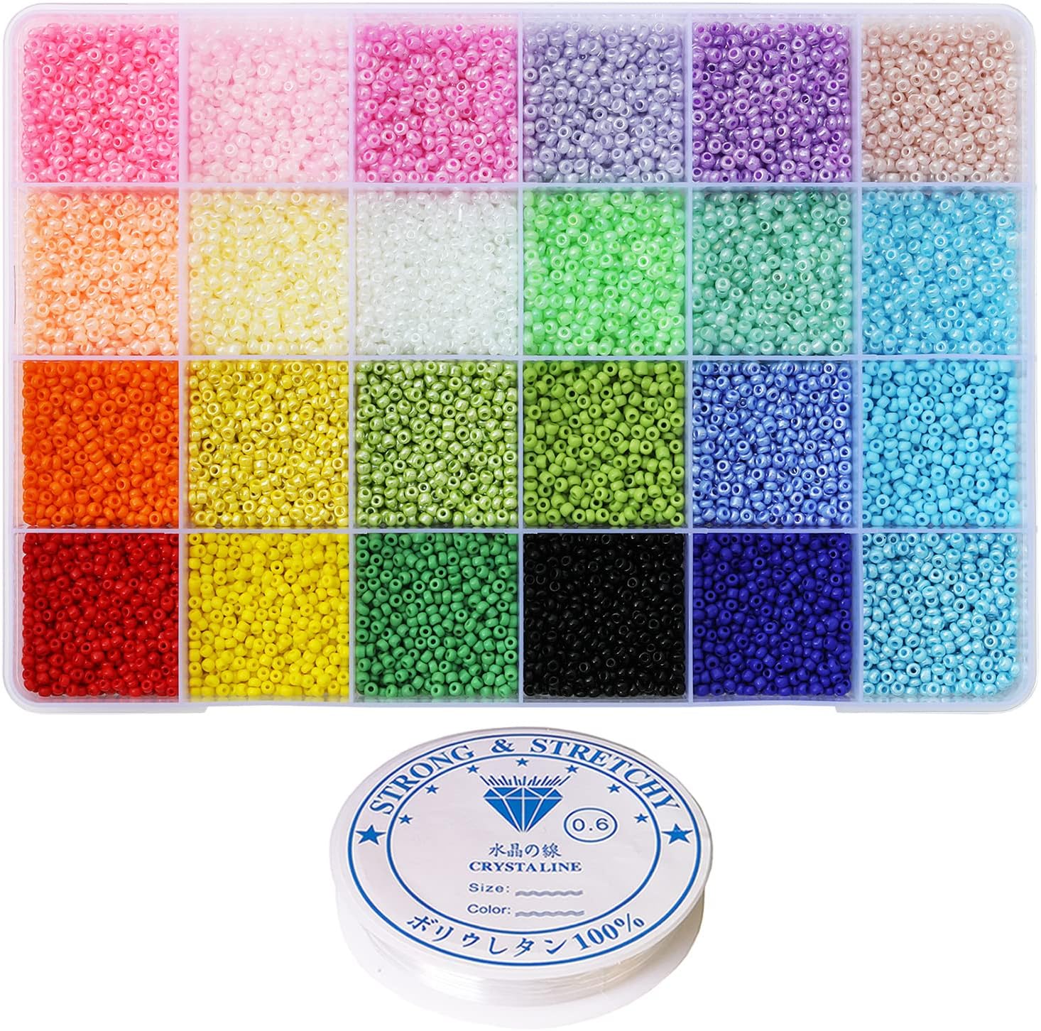 Bala&Fillic Size 10/0 Glass Seed Beads About 13200pcs in Box 24 Multicolor Assortment Craft Seed Beads for Jewelry Making (About 550pcs/Color, 24 Colors)
