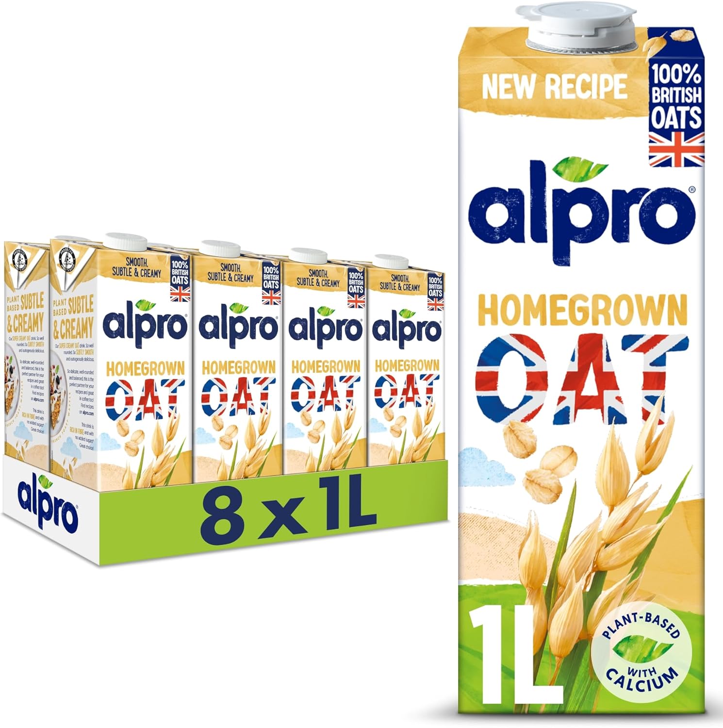 Alpro Oat Plant-Based Long Life Drink - 100% British Oats - Vegan Dairy Free & Lactose Free Milk Alternative - 1L (Pack of 8)