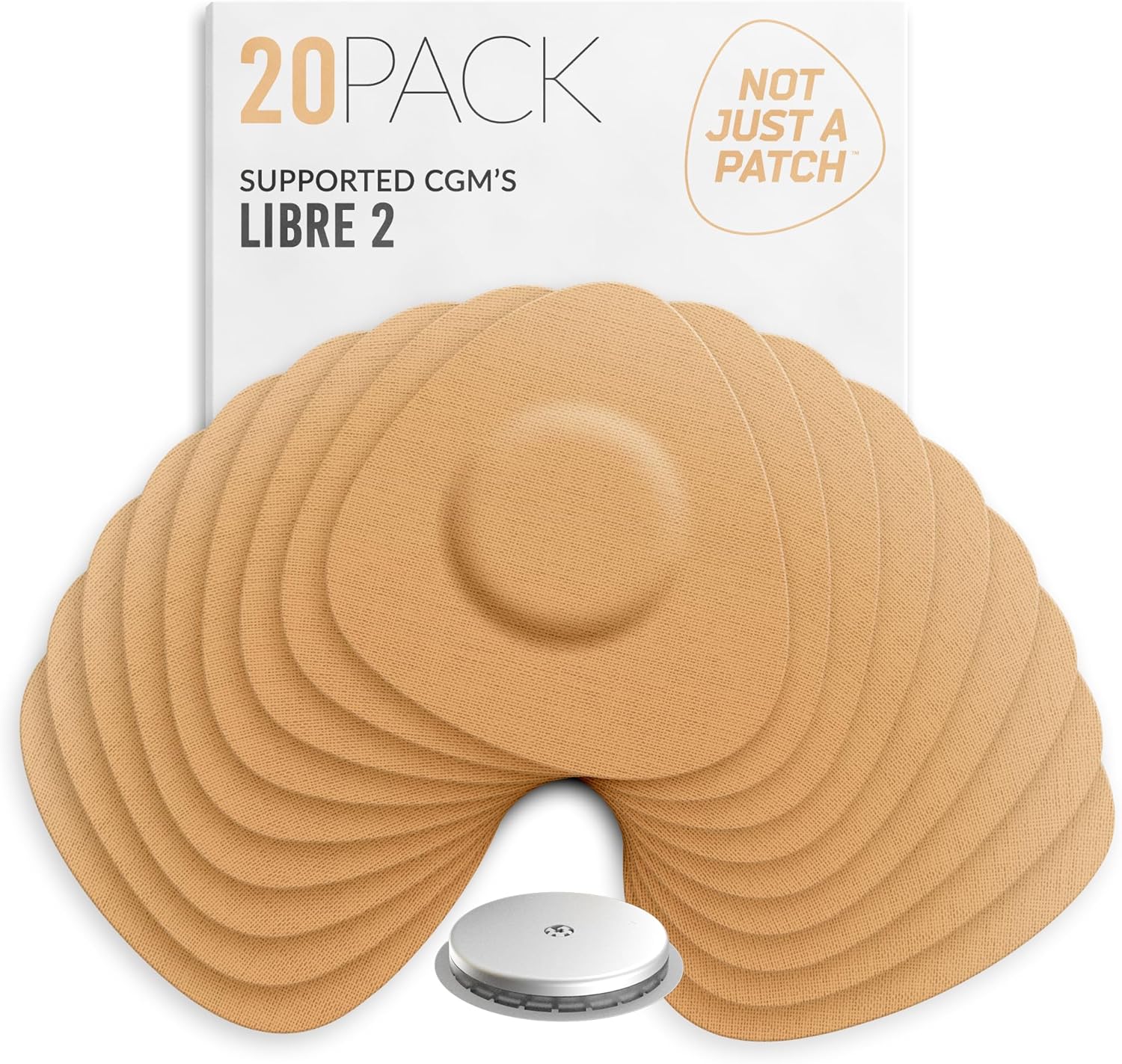Not Just A Patch Freestyle Libre 2 Sensor Covers (20 Pack) Lingo CGM Patches for Freestyle Libre 2 - Water Resistant & Durable for 10-14 Days - Beige