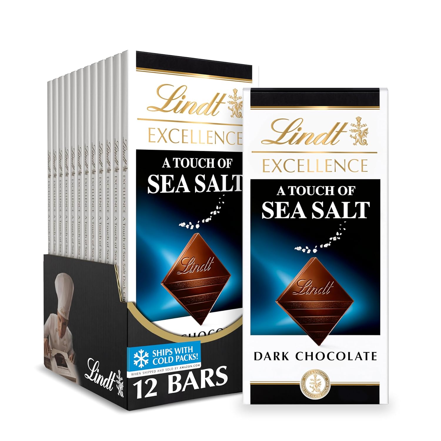 Lindt EXCELLENCE Sea Salt Dark Chocolate Bar, Dark Chocolate Candy with a Touch of Sea Salt, 3.5 oz. Bar (12 Pack)