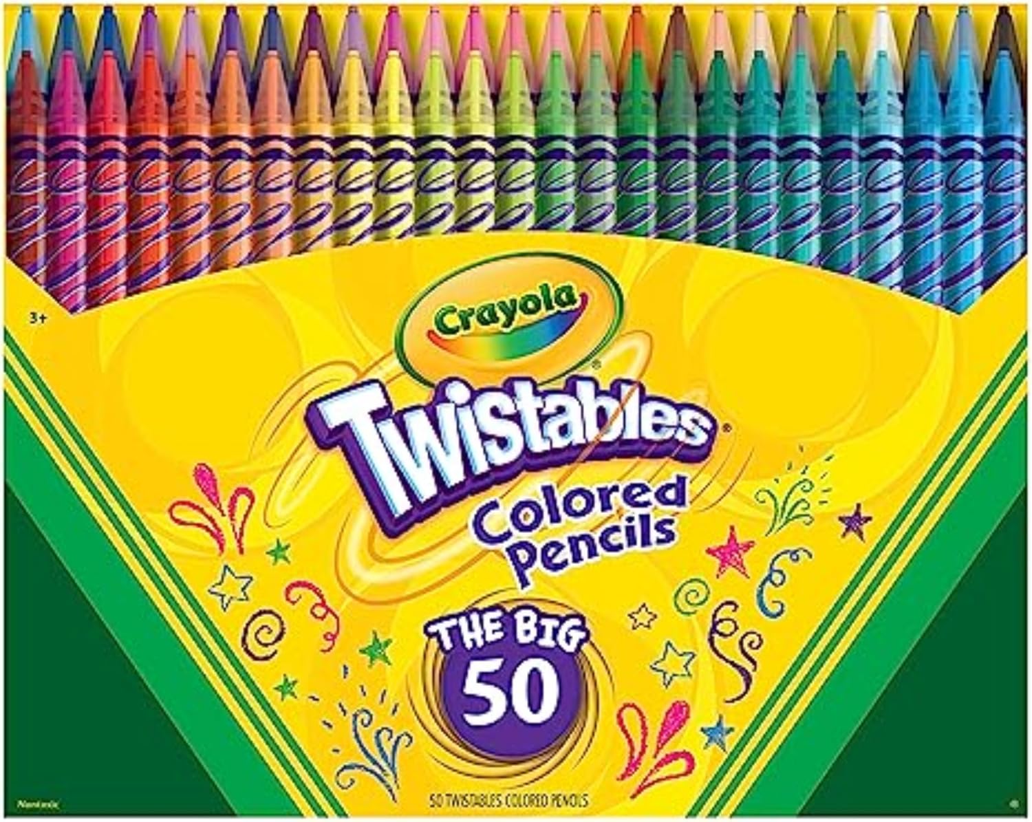 Crayola Twistables Colored Pencil Set for Kids (50ct), No Sharpen Coloring Book Pencils, Essential Classroom Supplies, Cute Back to School Gifts for Kids, 4+