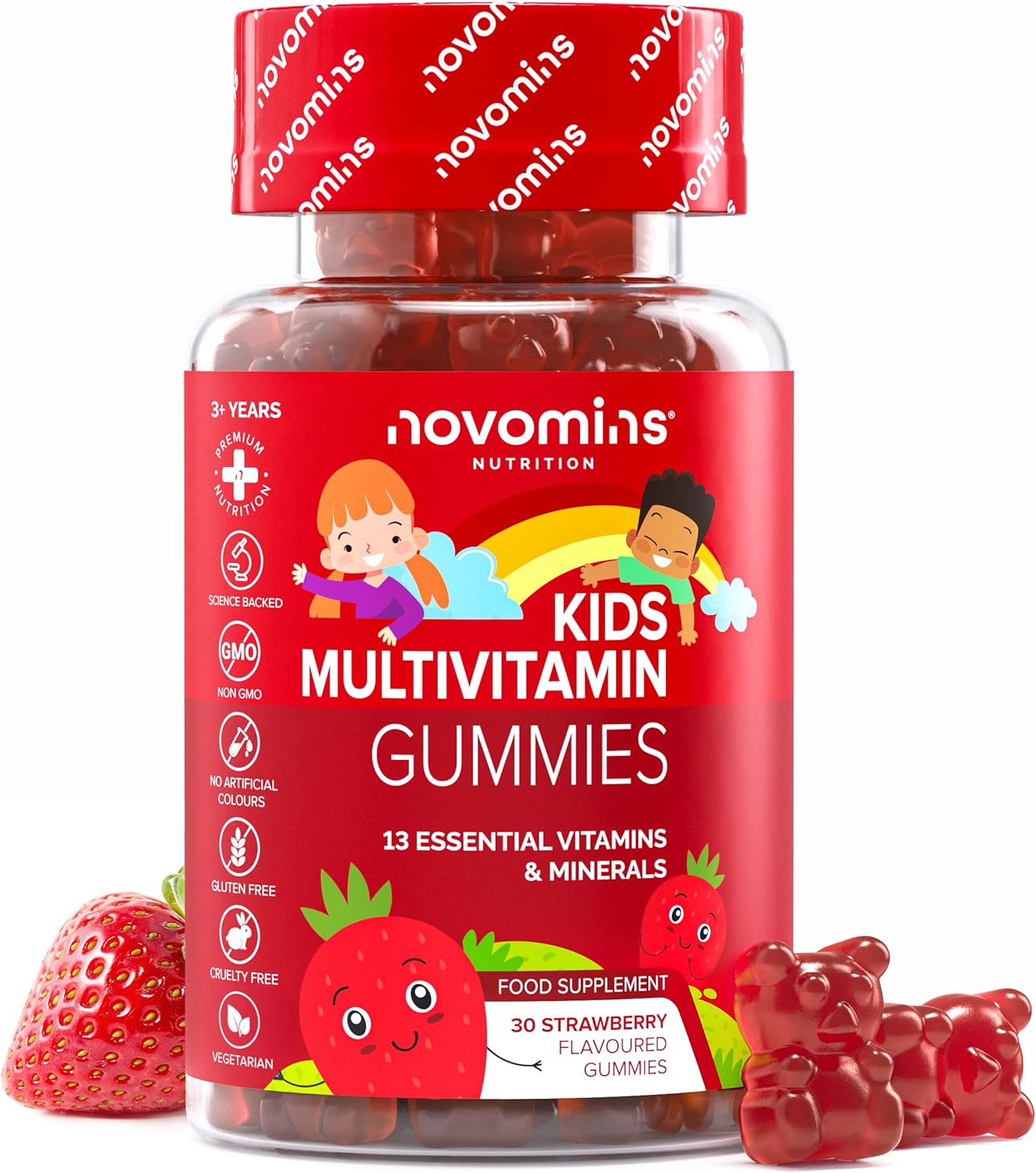 Kids Multivitamin Gummies - 13 Essential Kids Vitamins – 1 Month Supply - Chewable Multivitamins Gummies 3-12 and Older - Childrens Vitamins Gummies - Novomins