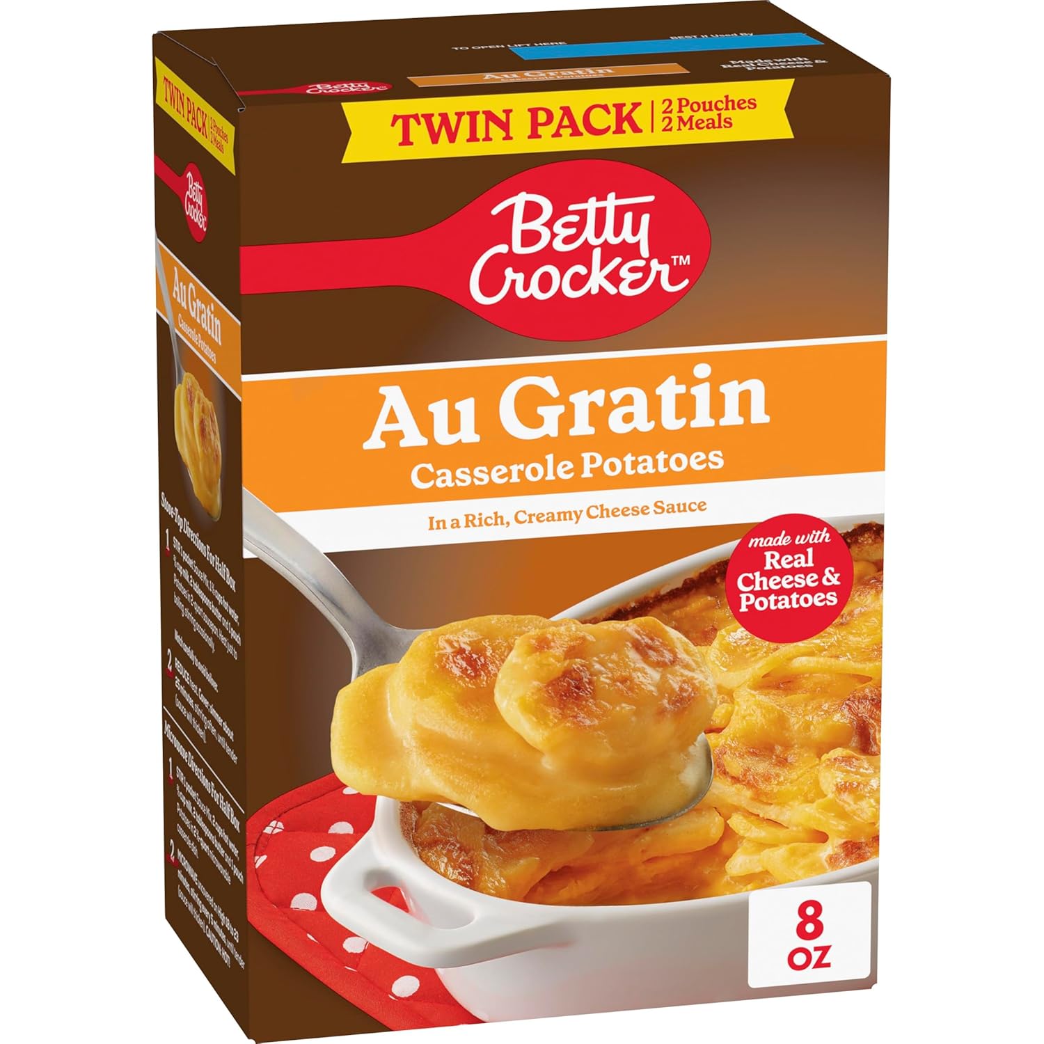 Betty Crocker Au Gratin Casserole Potatoes, Made with Real Cheese, Twin Pack, 8 oz Box