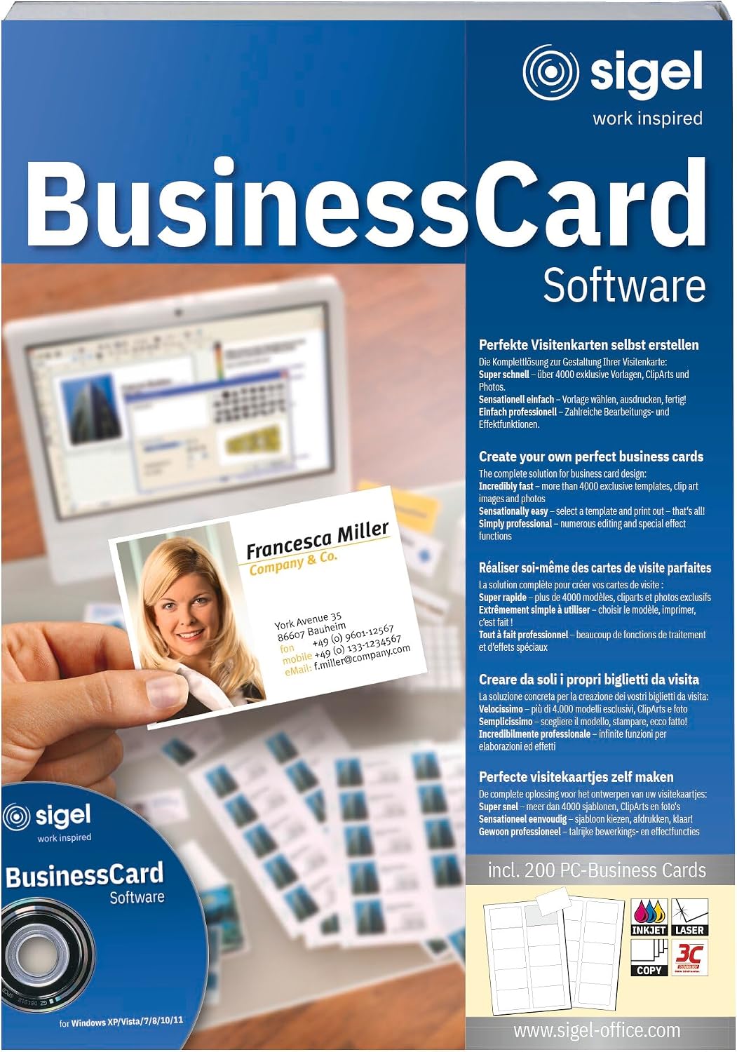 SIGEL SW670 Business Card Software incl. 200 Business Cards | SW670, business card creation, 200 printable 3C technology cards included