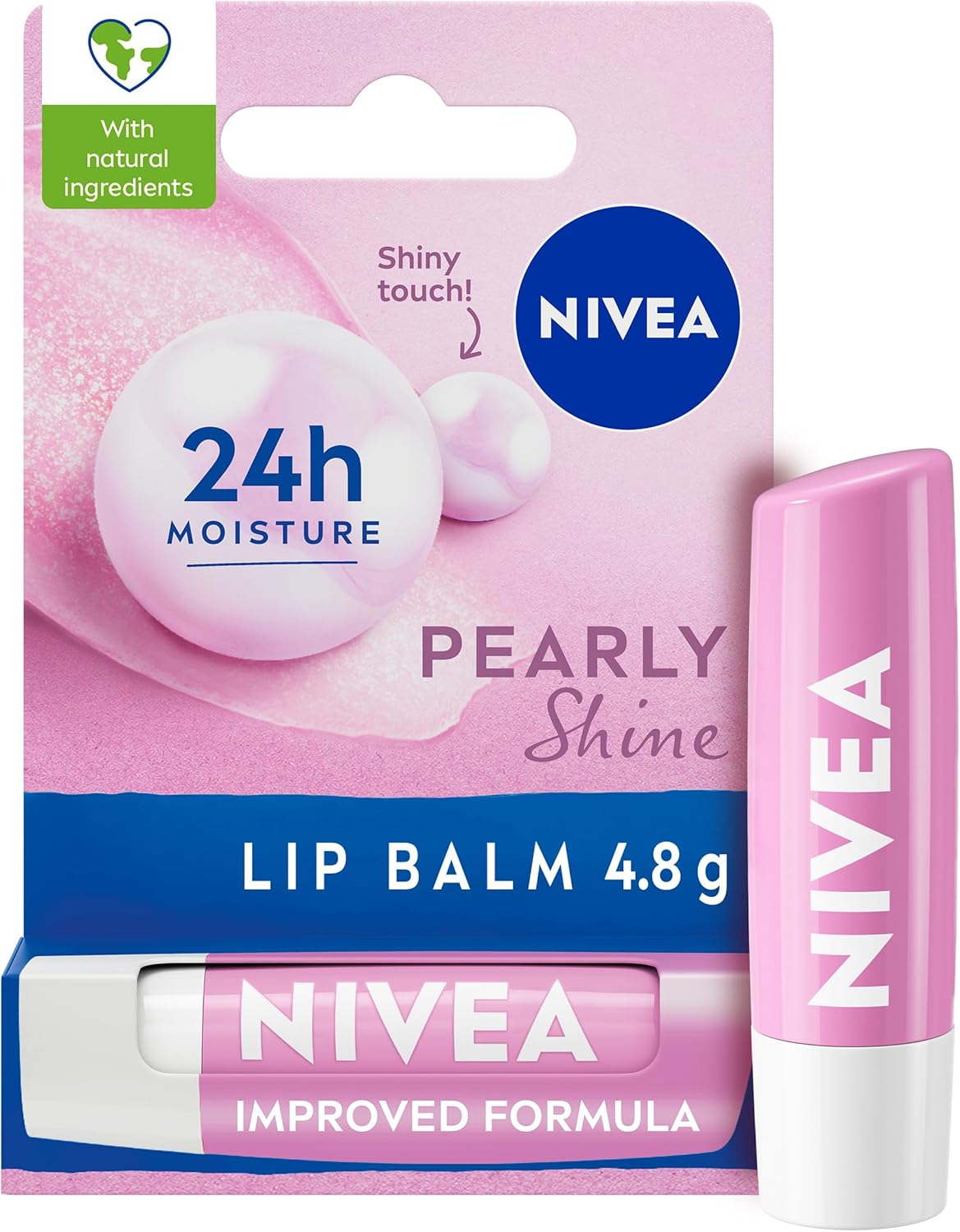 NIVEA Pearly Shine Lip Balm (4.8g), Lip Balm with Shea Butter, Natural Oils and Vitamins, Provides 24h Moisture and a Glamorous Shiny Touch, Nourishing Lip Care