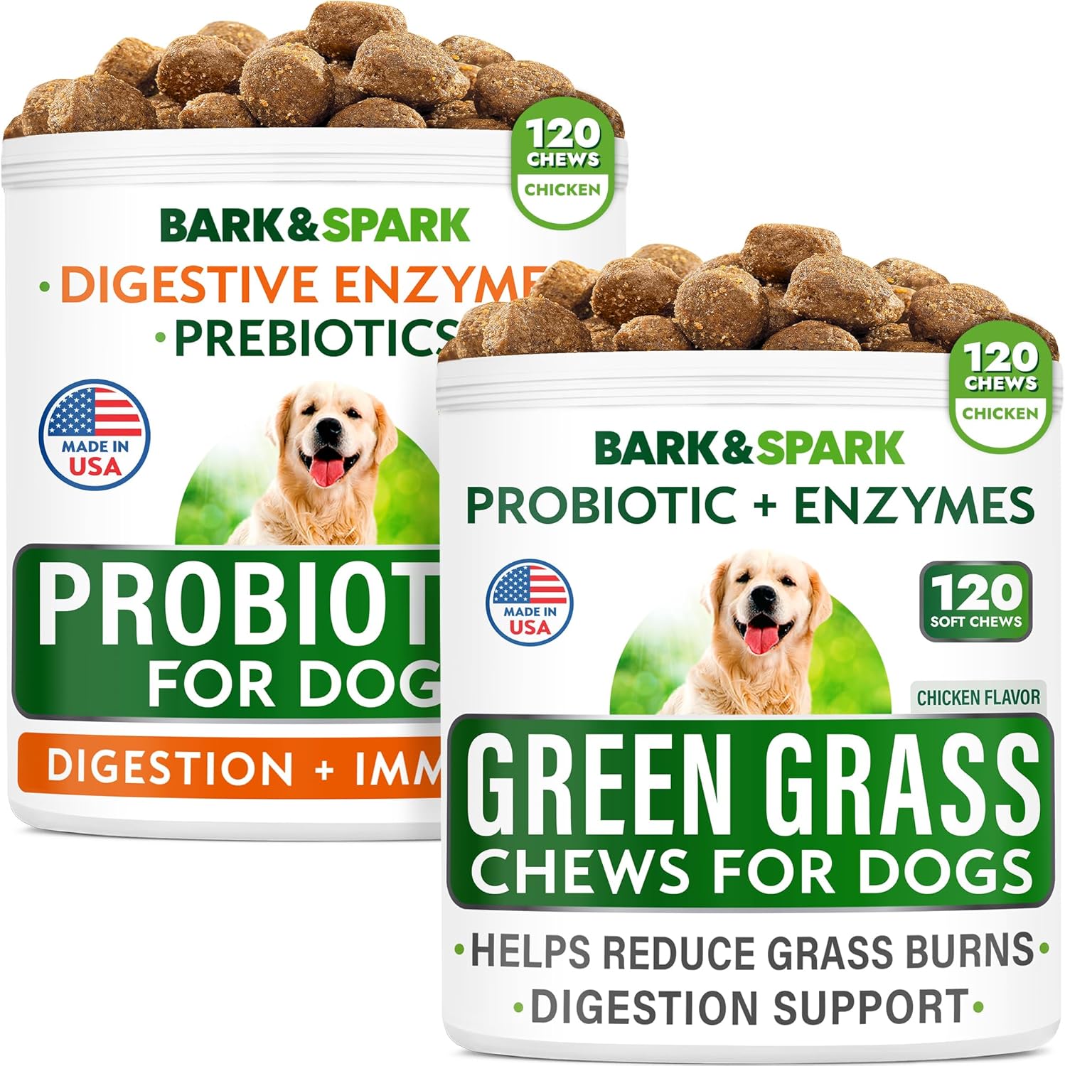 Dog Probiotics Chews + All-Natural Grass Treatment for Dog Urine - Gas, Diarrhea, Allergy, Constipation, Upset Stomach Relief + Grass Saving for Dogs - Pee Lawn Repair - Dog Urine Neutralizer