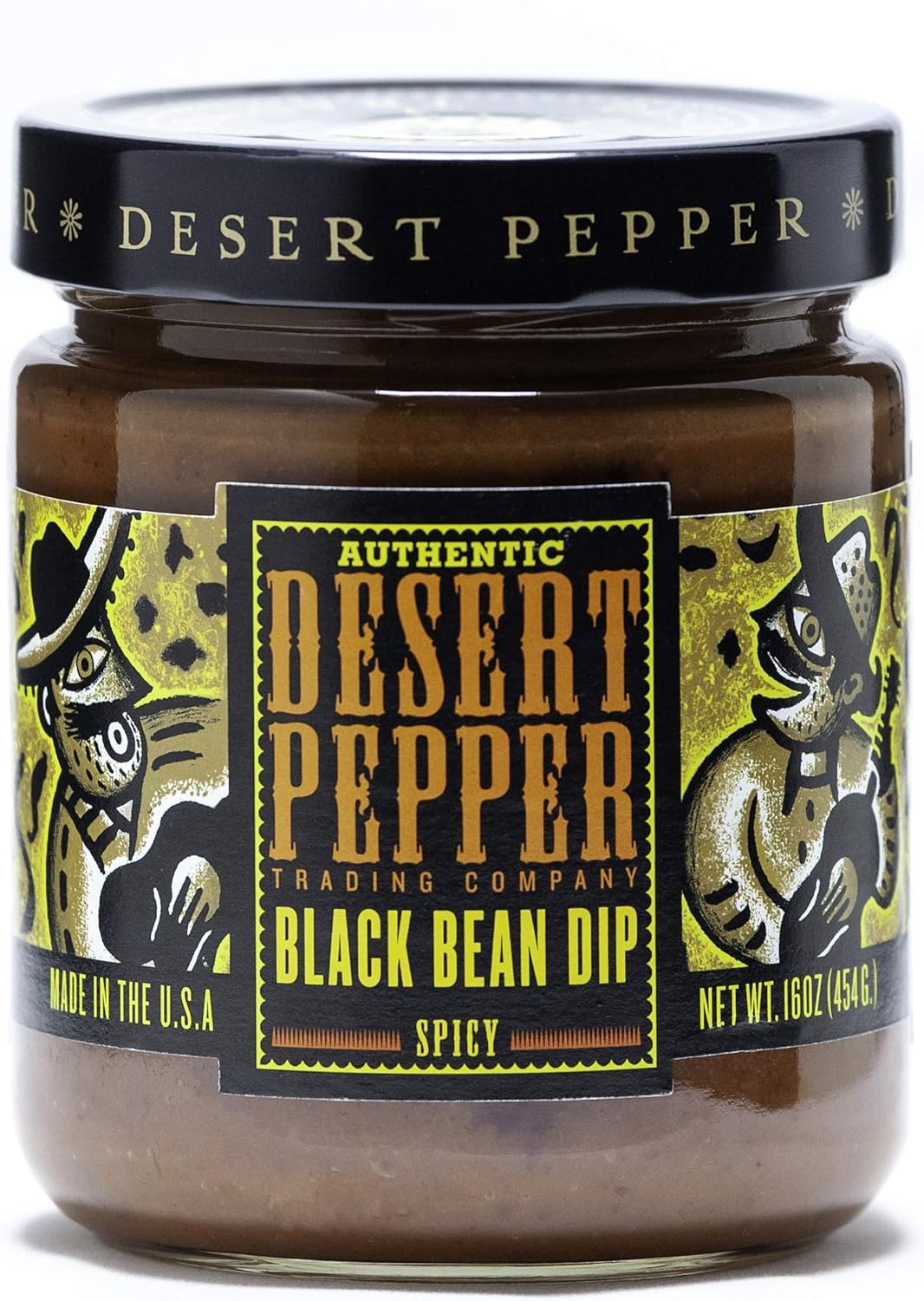 Desert Pepper Spicy Black Bean Dip with Black Beans, Jalapeno Peppers and Fresh Vegetables, Gluten-Free, Low Carb Snack 16 oz, 6-Pack