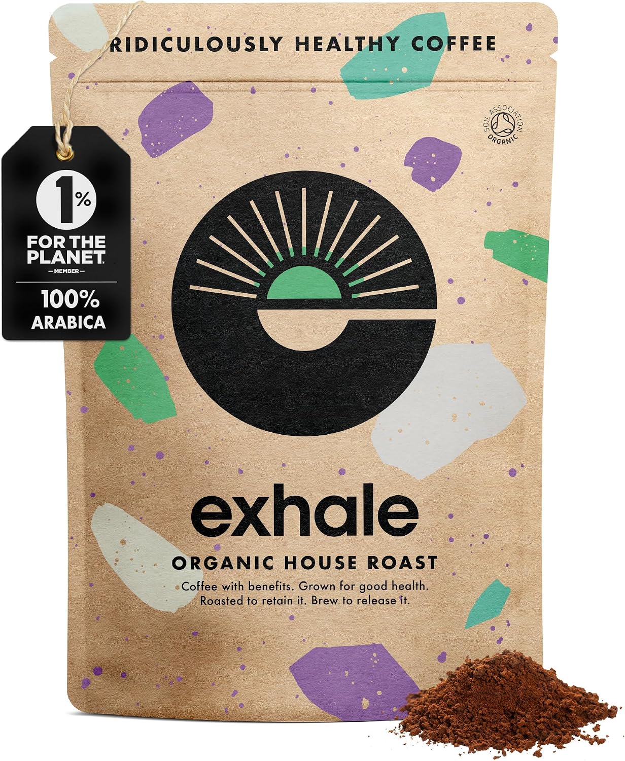 EXHALE Organic Ground Coffee - 450g Pack - Mycotoxin Free, Mould Free & Polyphenol Rich - For Cafetiere, Filter or AeroPress (Medium Roast, 450g)