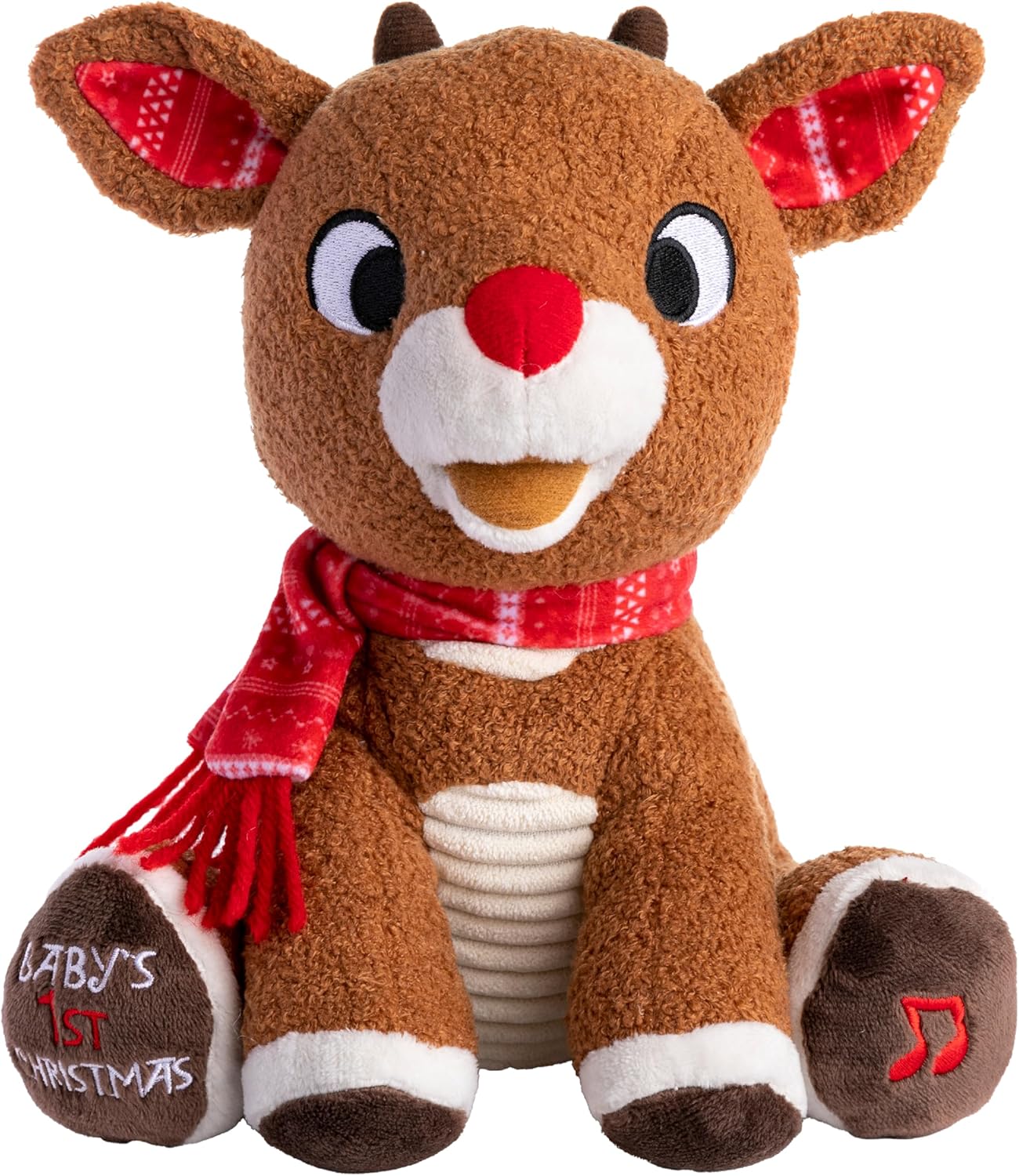 KIDS PREFERRED Santa Claus Rudolph The Red-Nosed Reindeer Musical Stuffed Animal, Baby's First Christmas Plush, 8 Inches