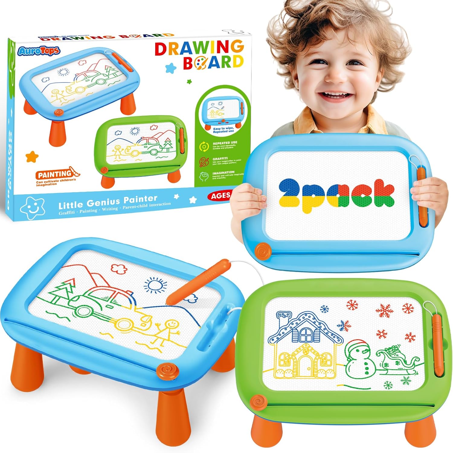 2pcs Magnetic Drawing Board Toddlers Toys, Magnetic Doodle Board Early Educational Learning Toy, Writing Painting Magnet Doodle Pad Toys for 3 4 5 Years Old Kids Boys Girls Birthday Gift