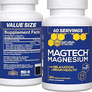 MagTech Magnesium Supplement - Chelated Magnesium Complex - 3 Forms of Magnesium: Magtein Magnesium L-Threonate, Glycinate & Taurate - Supports Relaxation & Brain Health*, 180 Magnesium Capsules