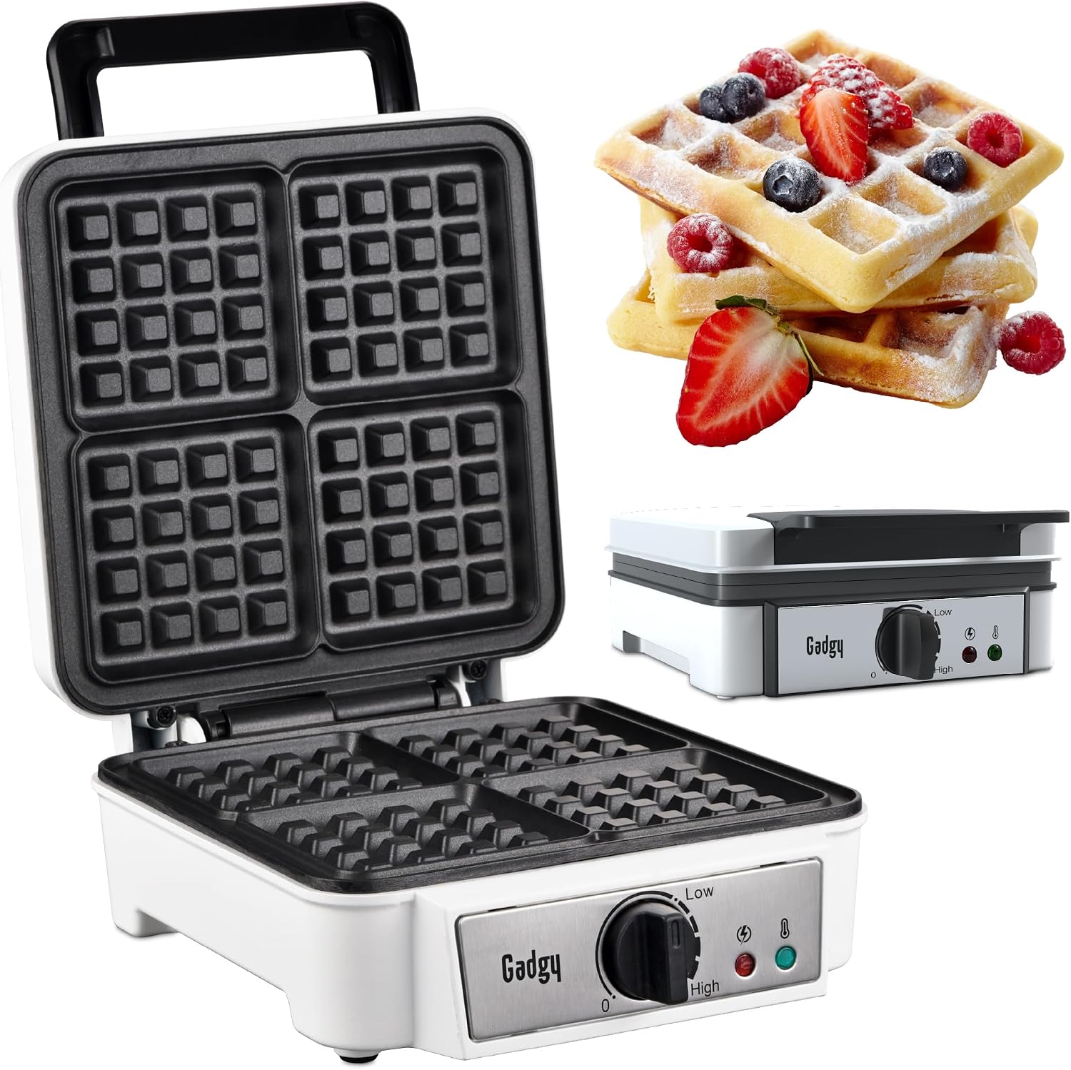 Gadgy Double Belgian Waffle Maker 1200W Makes 4 Waffles White