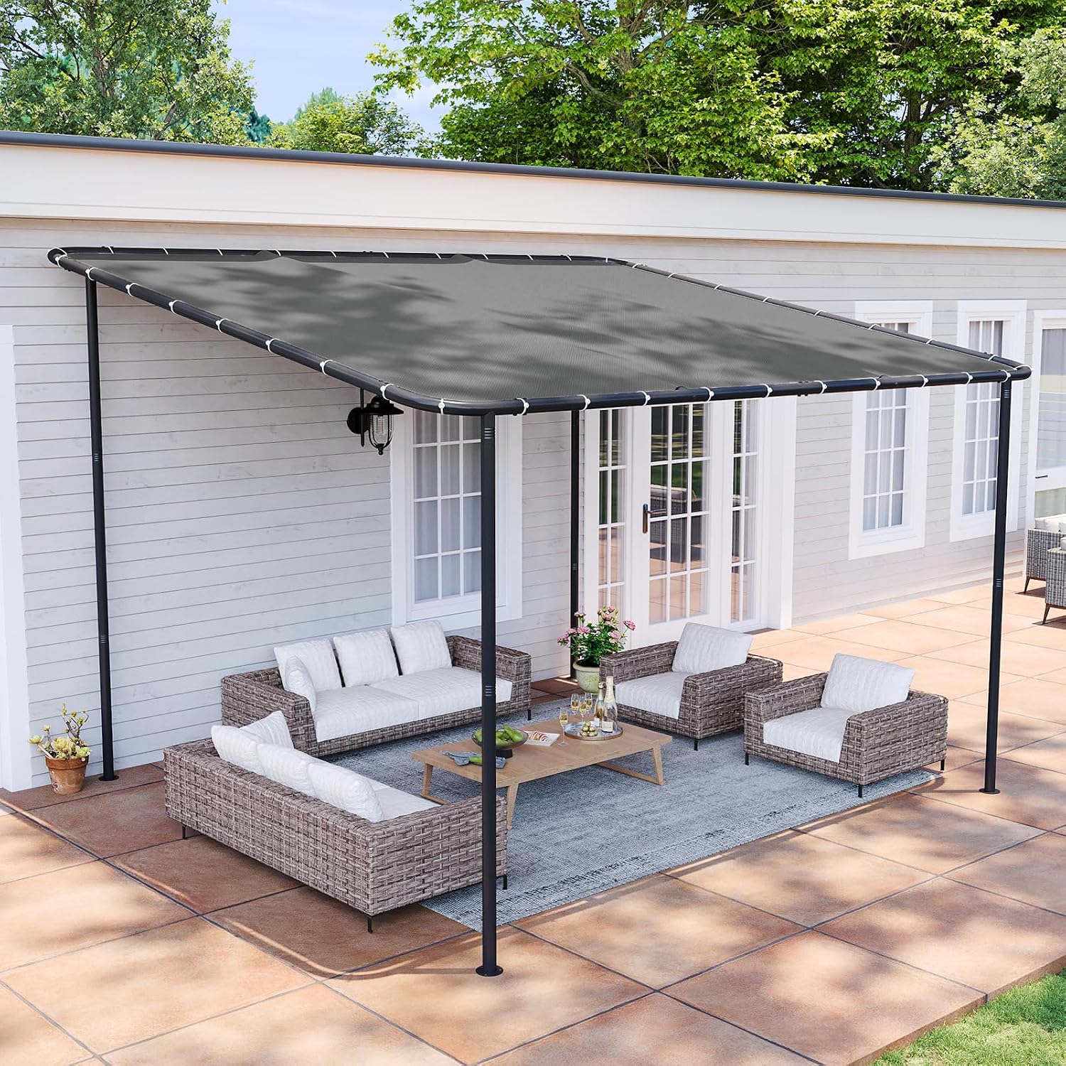 Aoxun 10x12 Lean-to Gazebo,Sloped Pergola Porch Canopy Awning for Patio