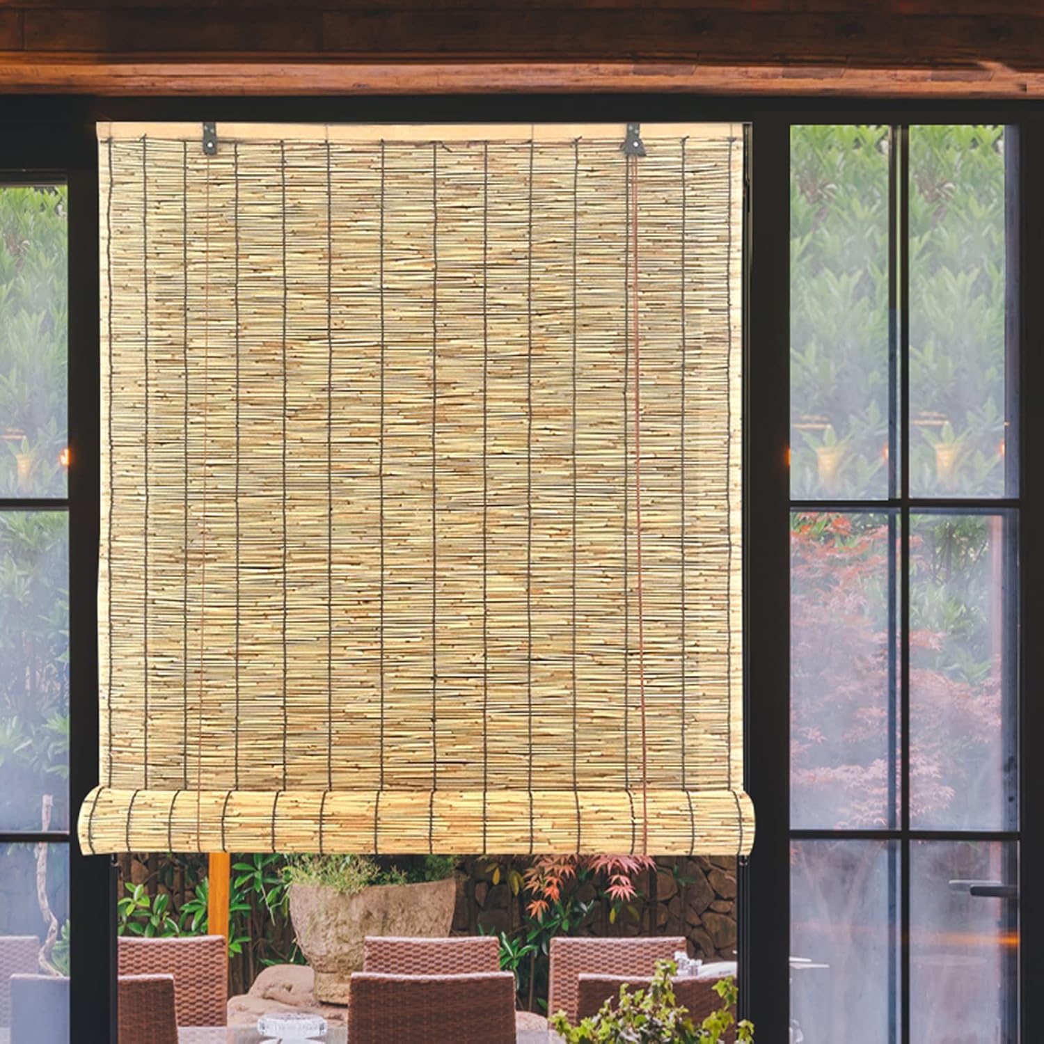 Outdoor Bamboo Roll Up Window Blind,Indoor Reed Curtains,Bamboo Roller Blinds,Bamboo Blinds,Light Filtering Roll Up Blinds,Partition Blind Sun Shade,Customizable Size (W20 xH51.2)