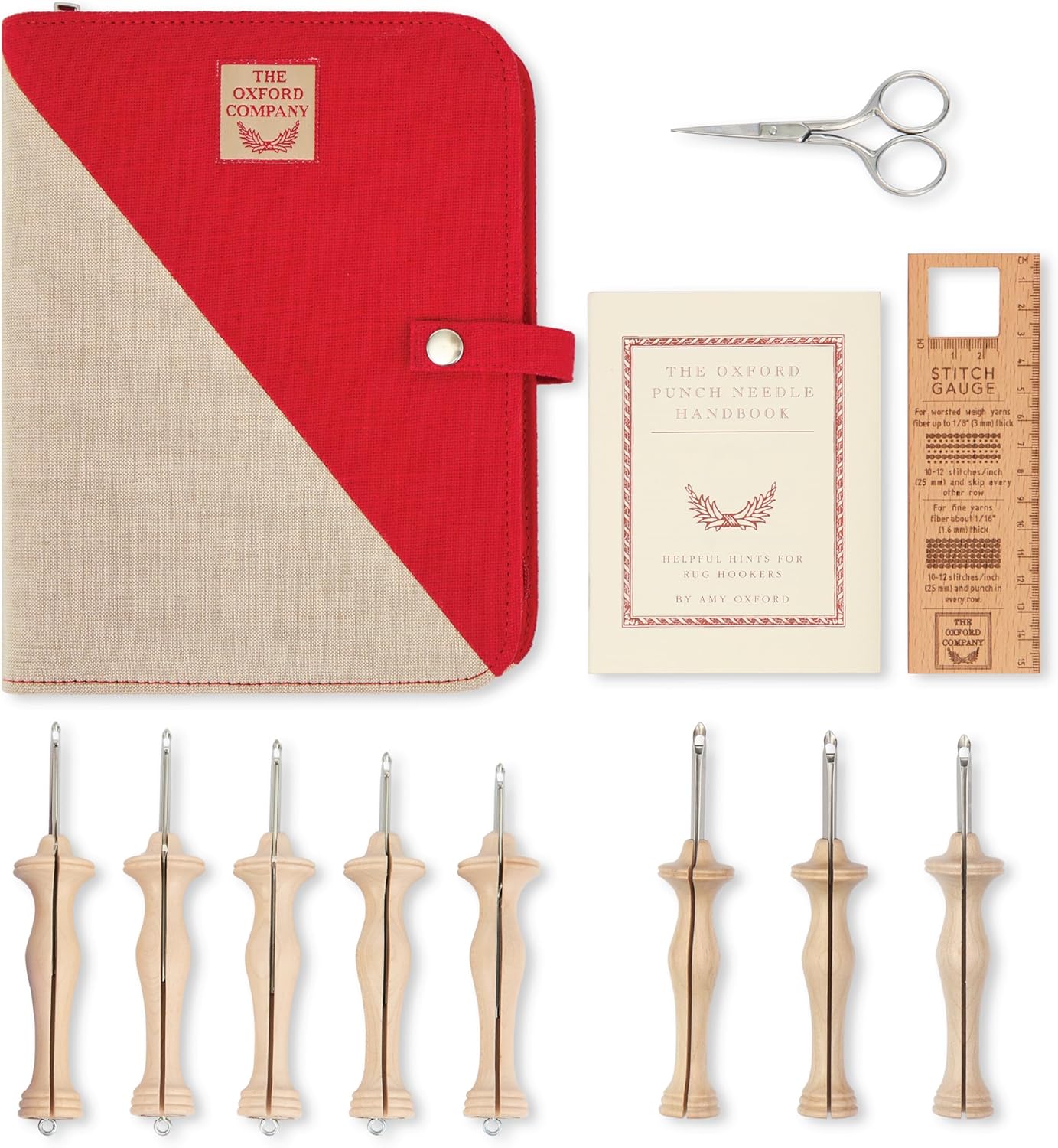 The Oxford Punch Needle Complete Set - 8 Sizes | Ergonomically Designed Natural Wood Handle | Electropolished Steel Tip | Ideal for Punch Needle Rug Hooking