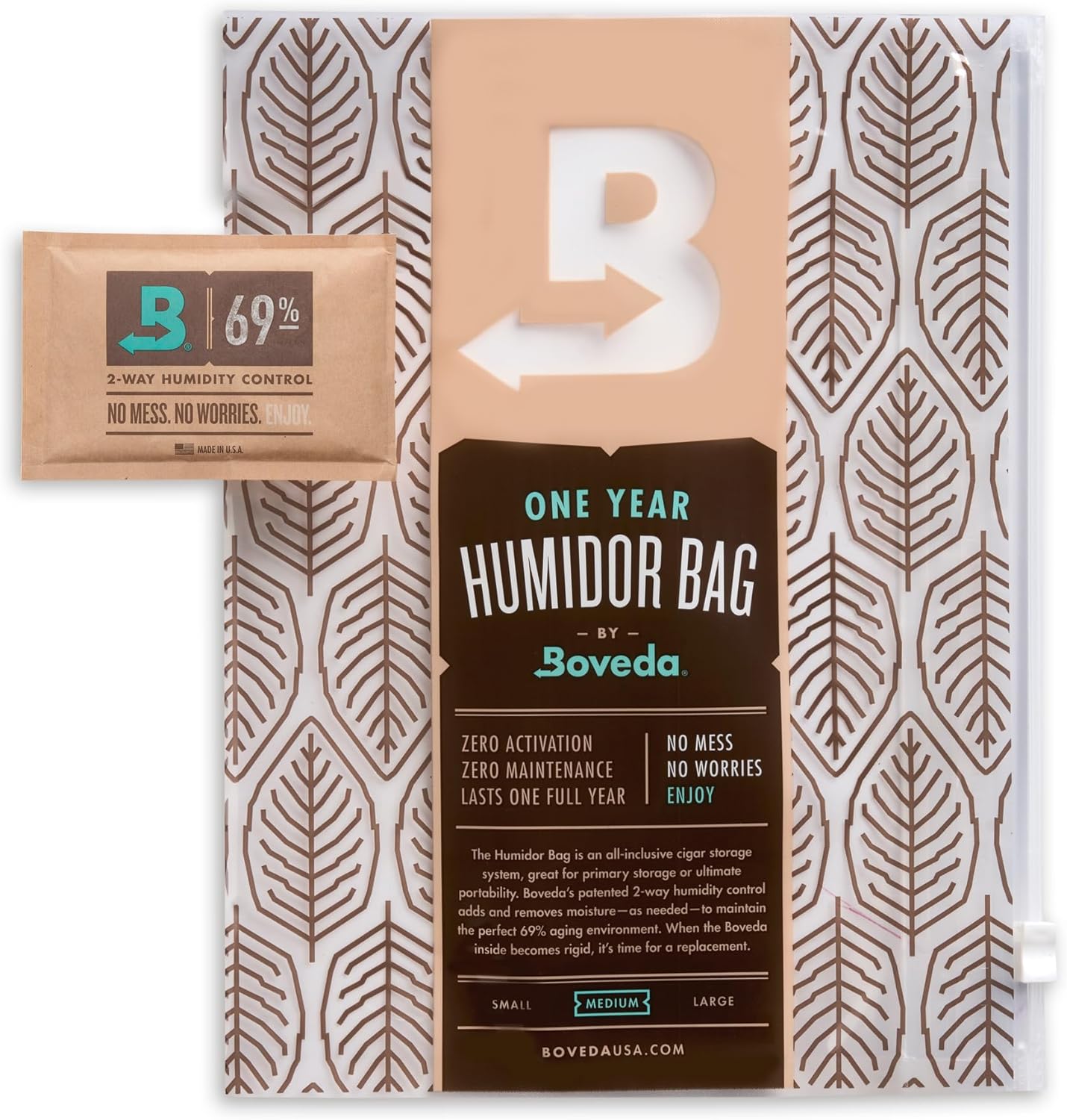 Boveda for Cigars | Medium Humidor Bag | Preloaded with 69% RH 2-Way Humidity Control | Cigar Storage for 10-15 Cigars | 1-Count