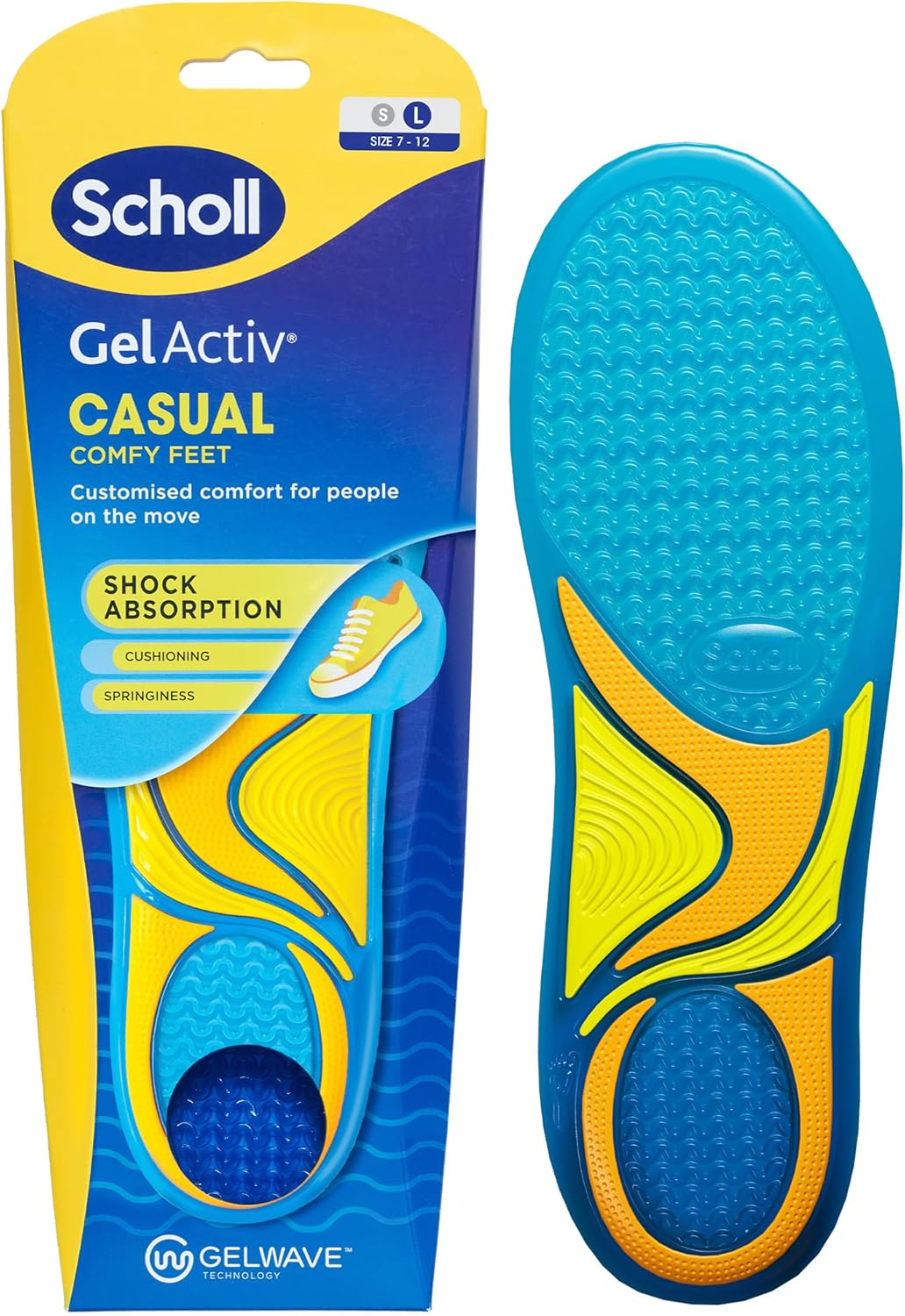 Scholl GelActiv Casual Insoles for Men, All Day Comfortable Feet, Memory Foam Cushioning and GelWave Technology, UK Size 7-12