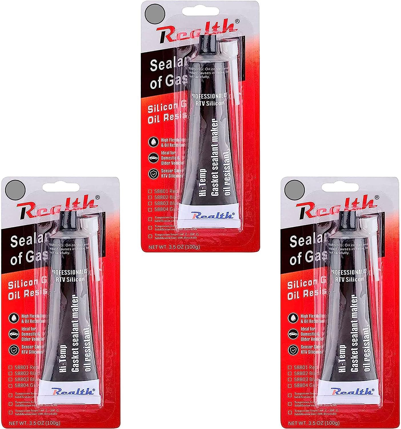 Realth Silicone Gasket Maker 3 Pack High Temperature RTV 3.53 Oz (100g) Ultra Grey Oil Resistance Sealant High Strength Flange Sealing for Automotive Motorbike Machine Equipment Repairing(SG413)
