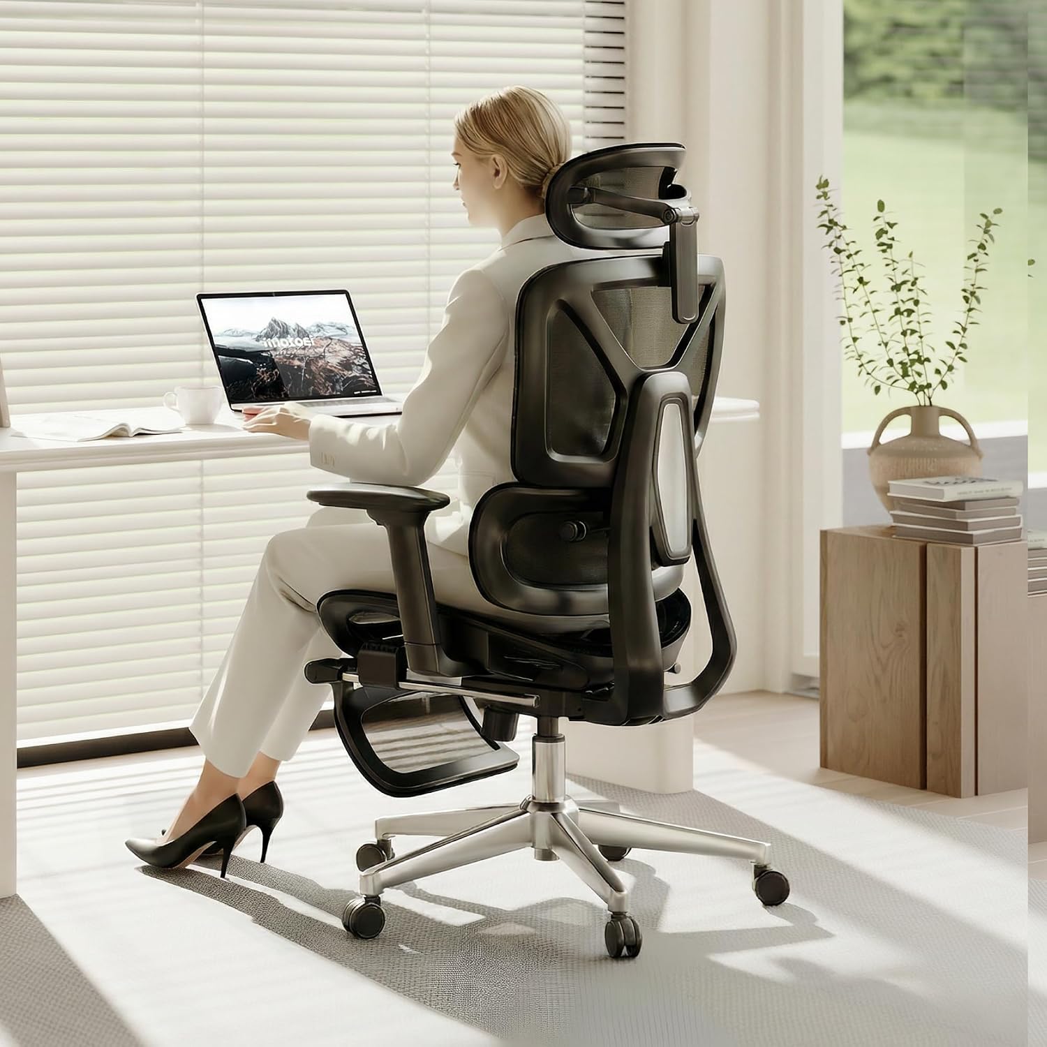 FLEXISPOT ErgoX Premium Ergonomic Office Chair Black-FT | Adjustable Armrests, Dynamic Lumbar Support, Recline & Tilt Function, Mesh with Footrest, Home & Office Use
