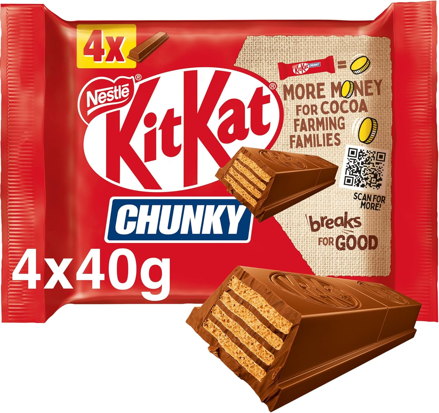 KitKat Chunky Milk Chocolate Bar Multipack, 4 x 40 g 32g 4 Pack