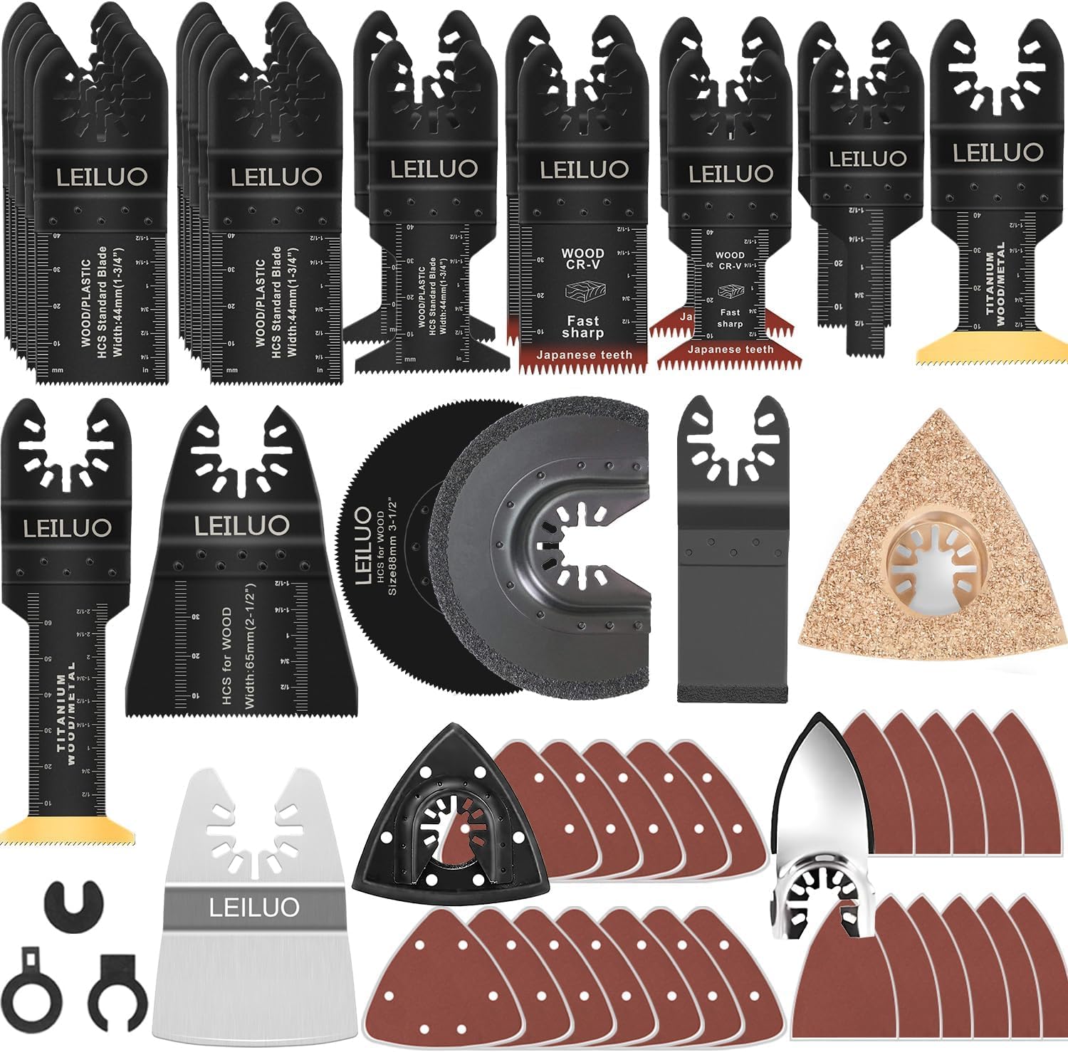 LEILUO 112 Pcs Oscillating Multi Tool Accessories Kits Cutting Sanding Grouting Universal Oscillating Saw Attachments with Storage Bag Compatible with DeWalt Dremel Makita and More