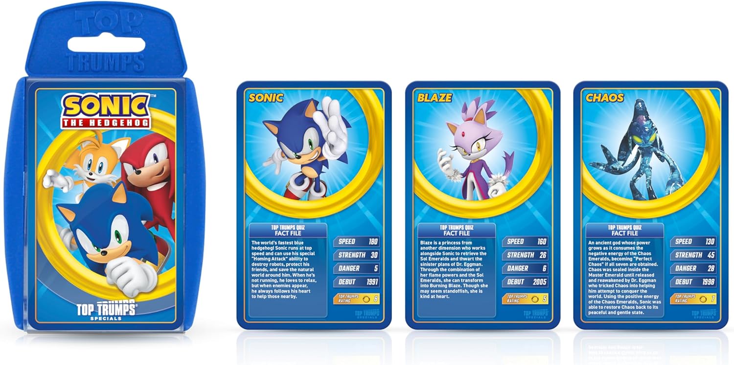 Top Trumps Sonic The Hedgehog Specials Card Game, play with Tail, Knuckles, Eggman, Chaos, Blaze and Chaos from the iconic Sega MegaDrive game, educational gift and toy for boys and girls aged 6 plus