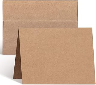 Blank Cards and Envelopes 100 Pack, Ohuhu 4.25 x 5.5 Heavyweight Kraft Paper Folded Cardstock and A2 Envelopes for DIY Greeting Card, Wedding, Birthday, Invitations, Thank You Cards & All Occasion