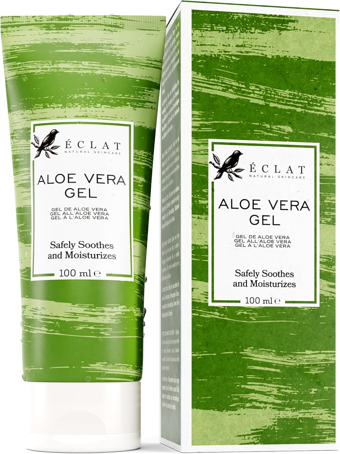 Eclat Skincare Aloe Vera Gel - Face Moisturiser for Soothing, Hydrating & Nourishing Dry Skin – After Sun Lotion Made from Aloe Vera & Natural Ingredients - Aloe Vera Gel for Face & Body 100 ml